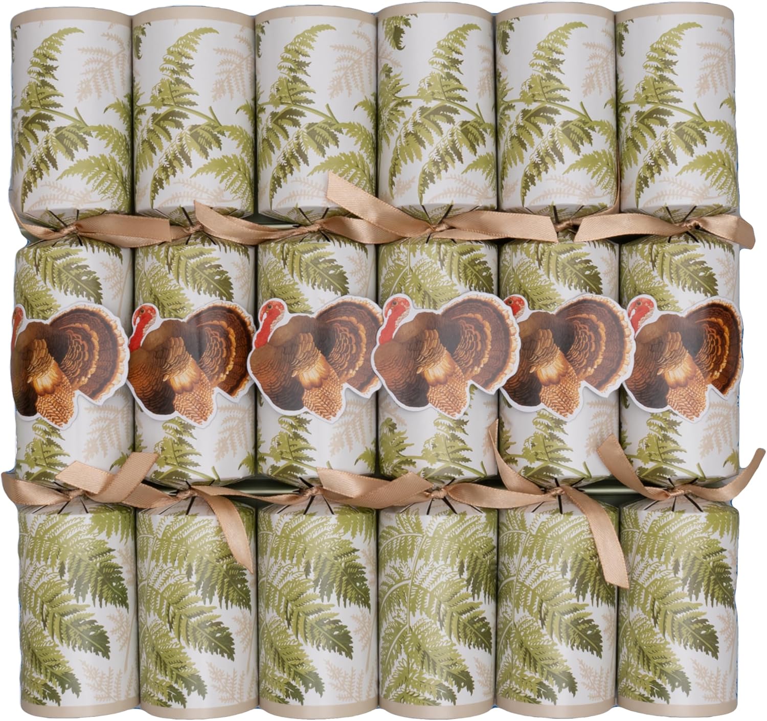 Caspari Turkey Among Ferns Celebration Crackers – 6 Crackers per Box, 12-Inch Thanksgiving Party Favors