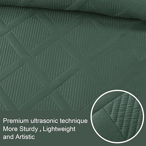 Miniatura 4 de Exclusivo Mezcla Juego de edredón tamaño California King, 3 piezas de edredón verde California King extra grande (112 x 104 pulgadas) con 2 fundas