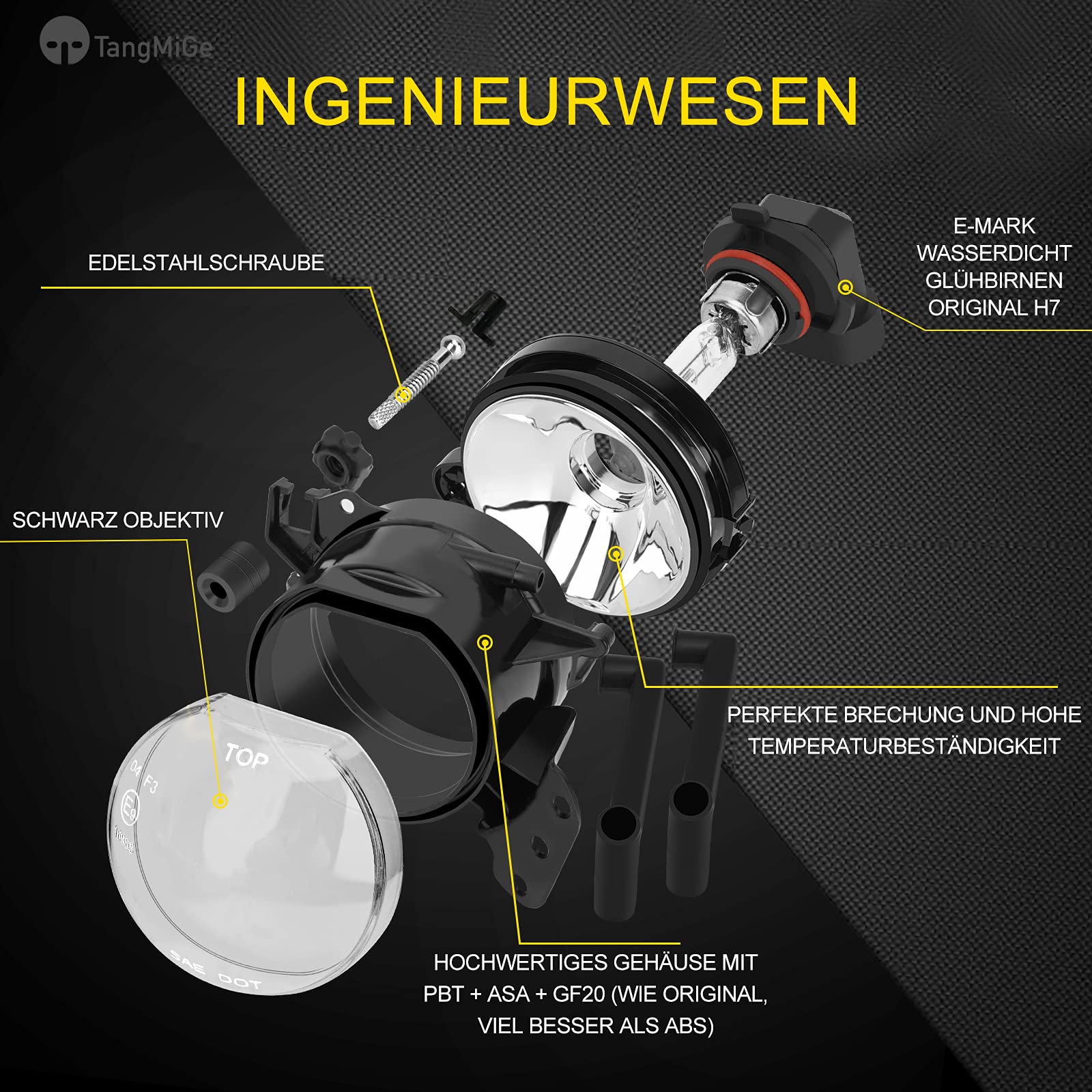 TangMiGe Nebelscheinwerfer für BMW 5er (E60 E61, 525i 525xi 528i 528xi 530i 530xi 535i 535xi 545i 550i), 07/2003-09/2010, Alle nur für M Paket Stoßstange/M Tech Sport, 1 Paar, Schwarz Smoke Objektiv