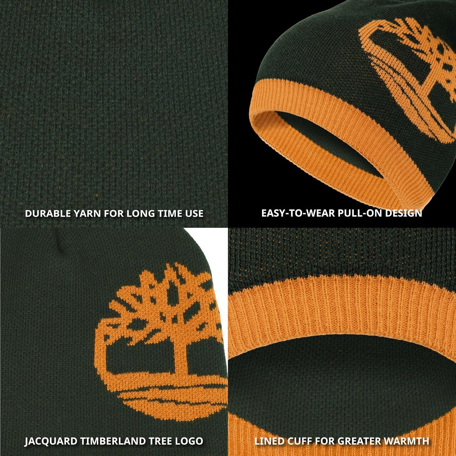 Timberland Men’s Logo Pull-On Beanie - Soft Ribbed Knit Winter Hat, Jacquard Tree Design, Warm Stretch Fit for Cold Weather - Image 6