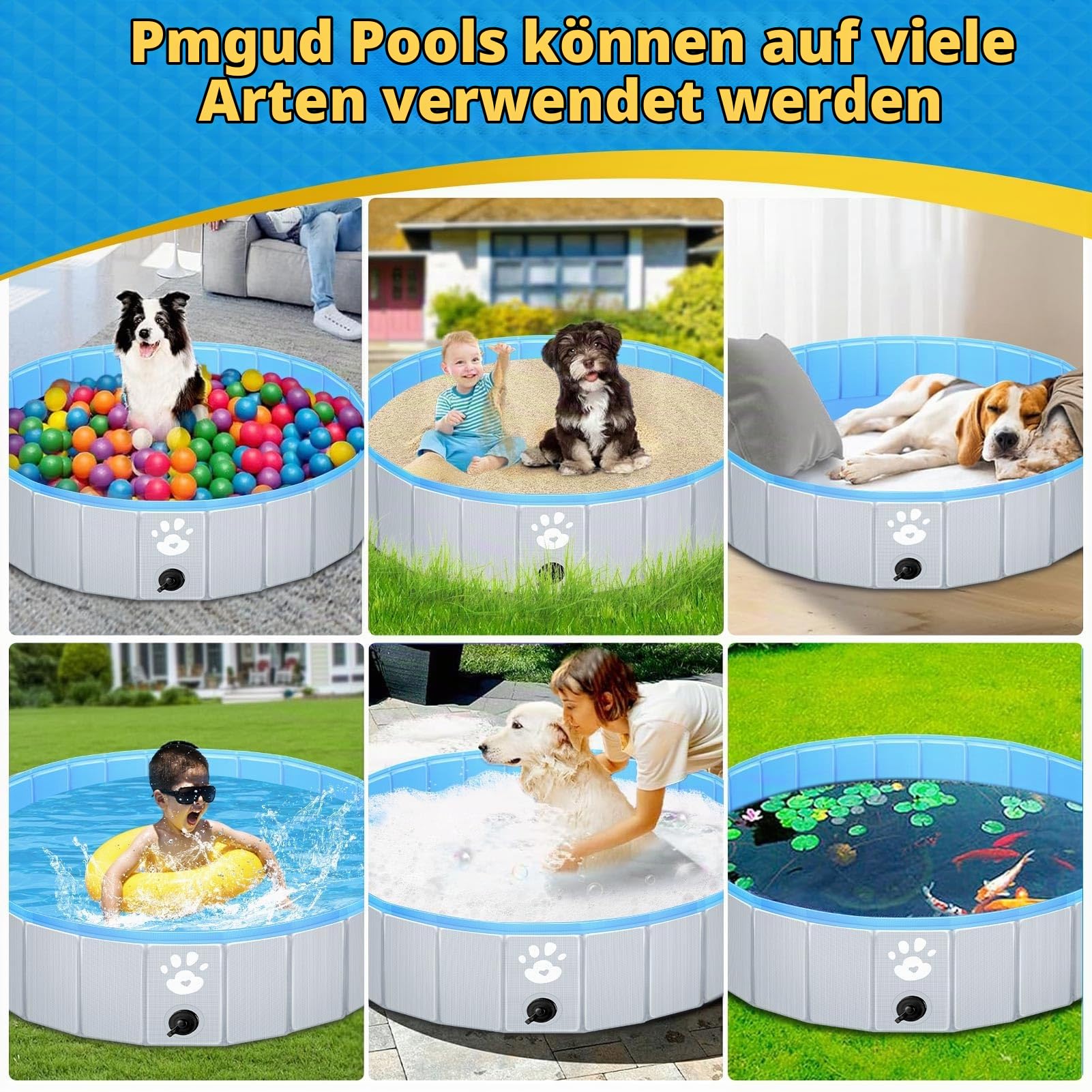 Pmgud Hundepool faltbar mit rutschfestem Boden und 5mm PVC