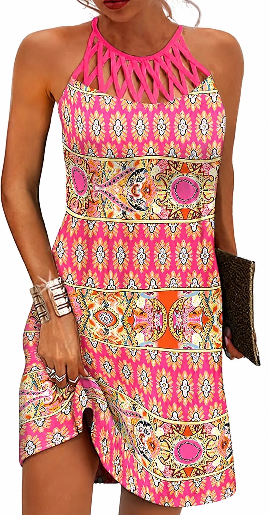 BIRW Summer Dresses for Women 2026 Casual Floral Halter Neck A-line Beach Vacation Sundresses