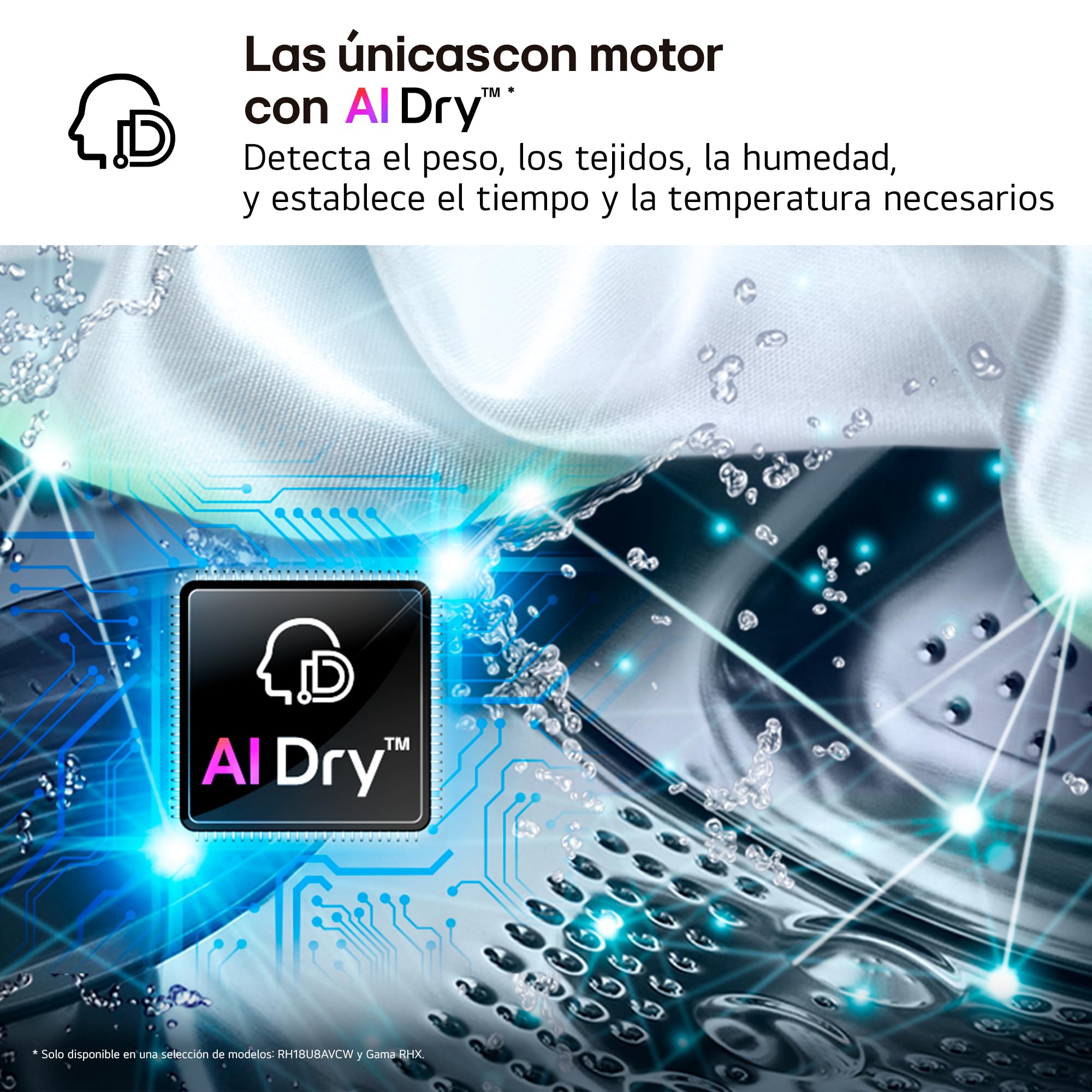 LG RHX7009TWS - Secadora con Inteligencia Artificial 9 kg, Bomba de Calor Dual Inverter, Eficiencia B, Serie 700, Tecnología AI Dry, Eco Hybrid, Conectividad Wi-Fi ThinQ, Blanco
