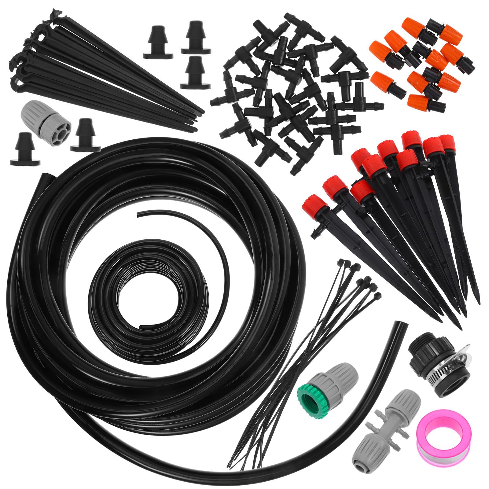 Tofficu Kit Irrigazione Goccia per Giardino e Piante da Interno Installazione Facile, Materiali Pp e Acciaio Inox, Spruzzatori Nebulizzatori Uniformi per Prato e Fiori