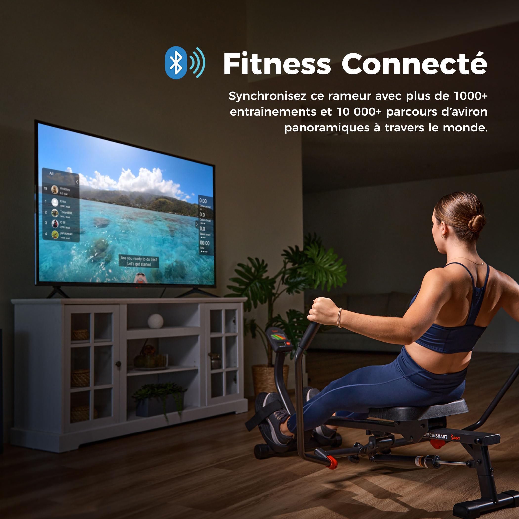 Sunny Health & Fitness Rameur à Mouvement Complet avec à l’App SunnyFit