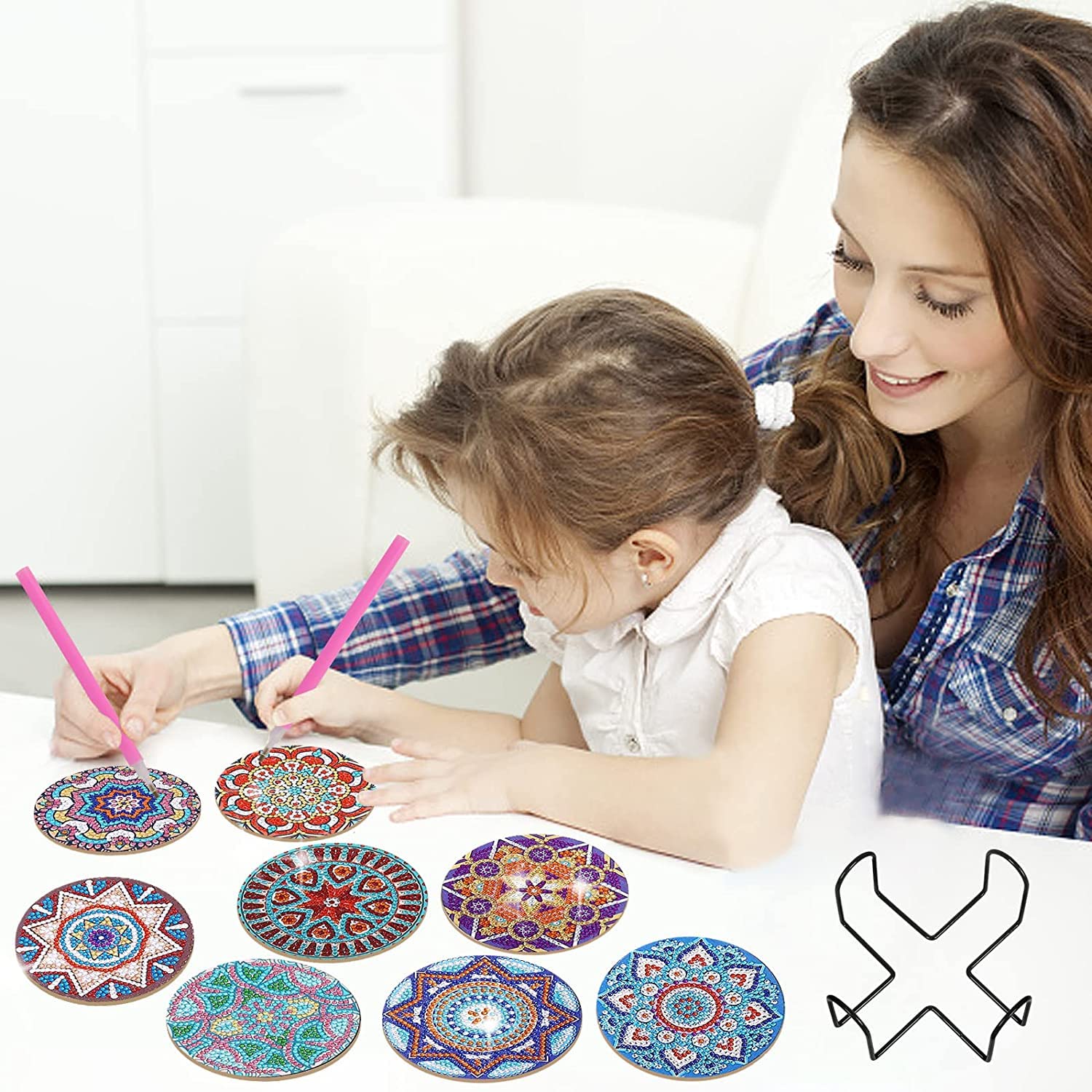 Sottobicchiere Natalizio Kit Sottobicchieri Diamond Painting 4 Pezzi Con Motivi Animali Cani - Pittura A Diamanti 5D Con Supporto E Strumenti, Per Decorazione E Relax Arte Diamanti Per Caffè