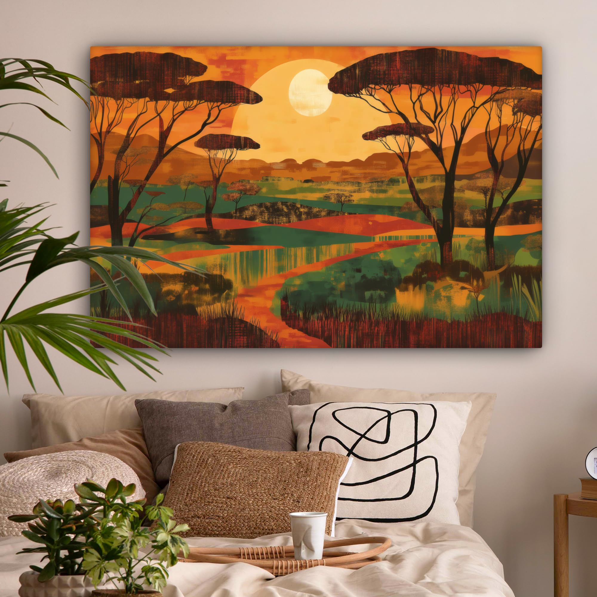 MuchoWow© Impression sur Toile Decoration Murale Peinture 120x80 cm Tableaux Art Décoratif Muraux Décoration Chambre Paysage - Africain - Soleil