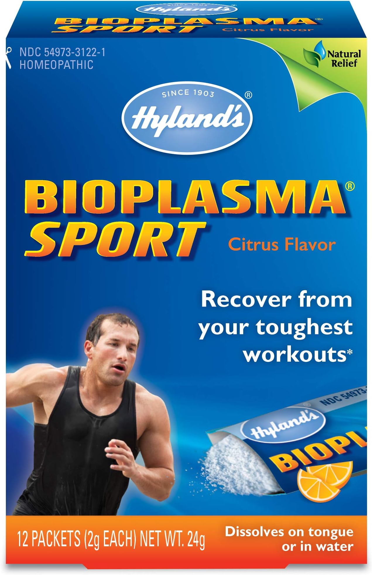 Hyland’s Naturals Electrolyte Powder Bioplasma Sport Cell Salts, Natural Relief of Fatigue, Pain and Swelling, 12 Count