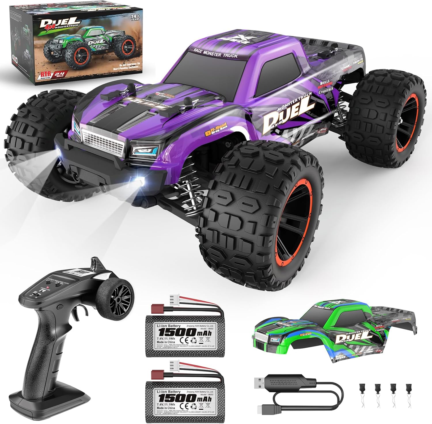 Voiture Télécommandée 1/14 Brushless – 70 Km/h, 4WD, Tout Terrain – Avec Batterie Li-ion 1500 MAh