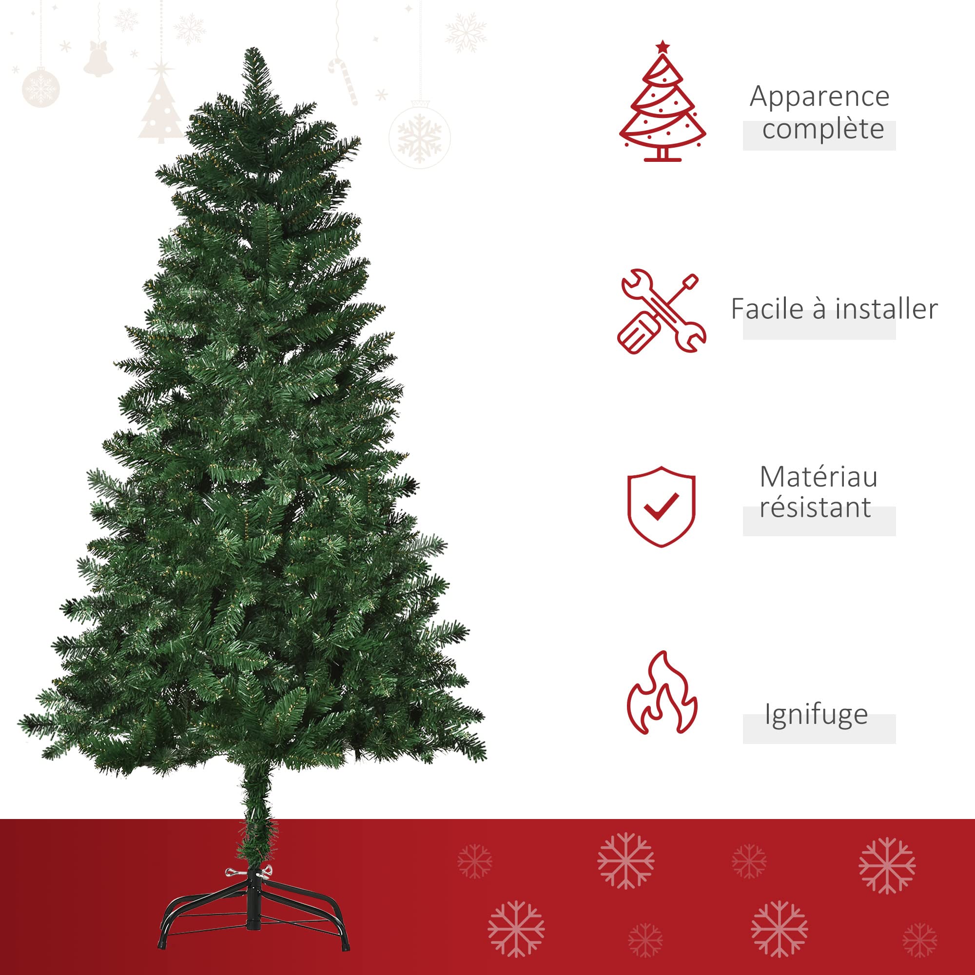 HOMCOM Sapin de Noël Artificiel 150H cm 454 Branches Grand Réalisme Vert | Épines, Imitation Nordmann