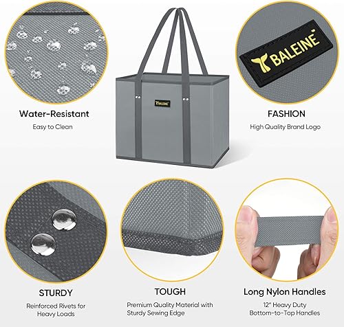 Miniatura 5 de BALEINE Paquete de 3 bolsas reutilizables para comestibles, bolsas de compras plegables para comestibles con parte inferior reforzada y asas