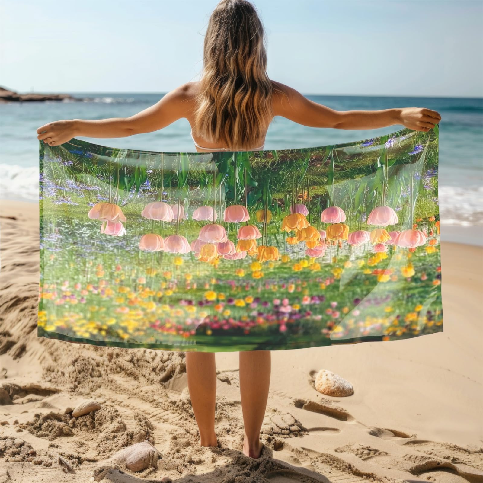 Generisch XXL Strandtuch Microfaser 180 X 90 Rosa Gelbe Blumen Strandhandtuch Groß Kompakt Und Sandfest Schnelltrocknend Reisehandtuch Für Den Strand Gym Travel Sauna