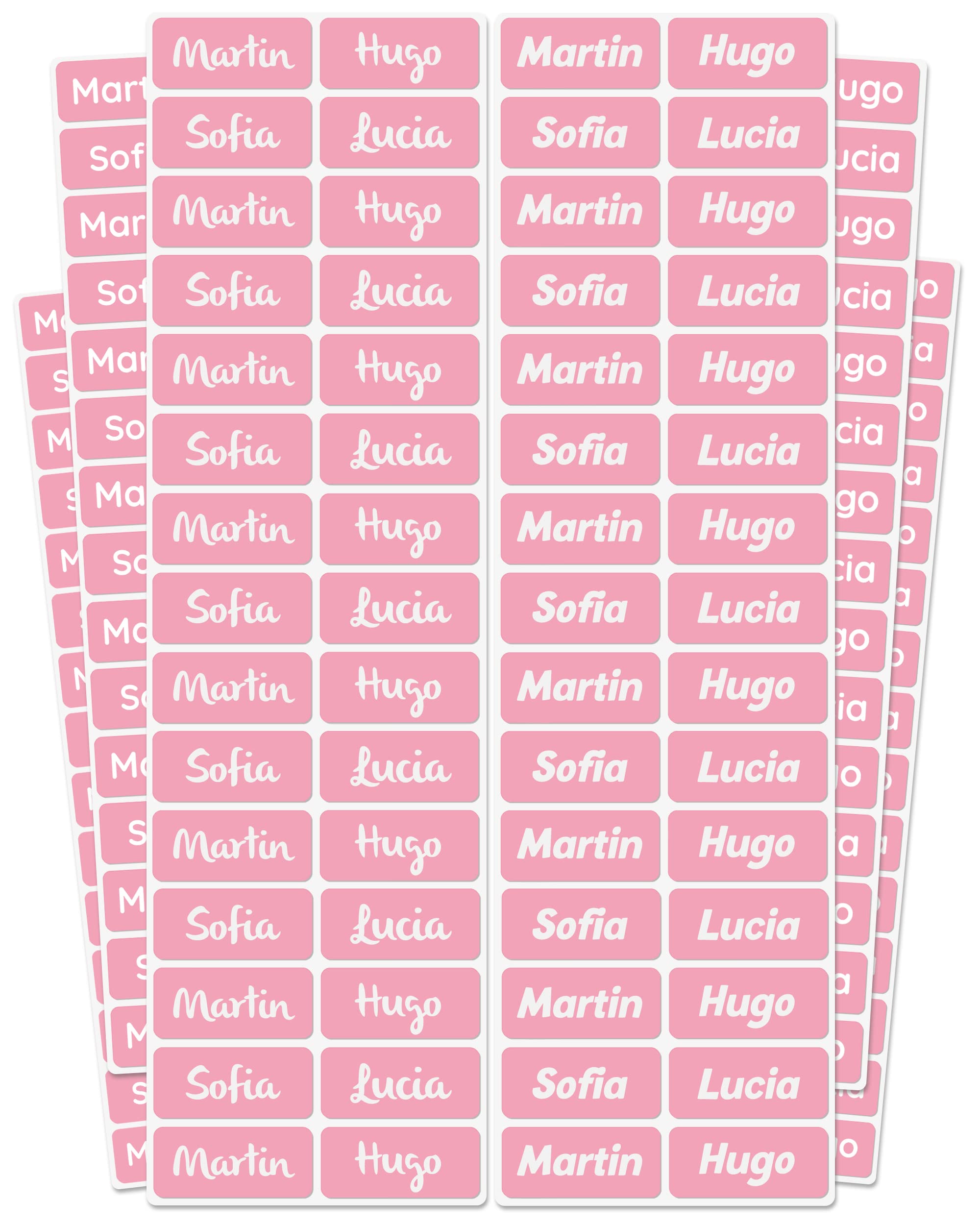 melu kids® Etiquetas para Ropa Personalizadas (100 piezas) - No es necesario planchar, pegatinas personalizadas para pegar y lavables a máquina (lavadora y lavavajilas) - Rosa