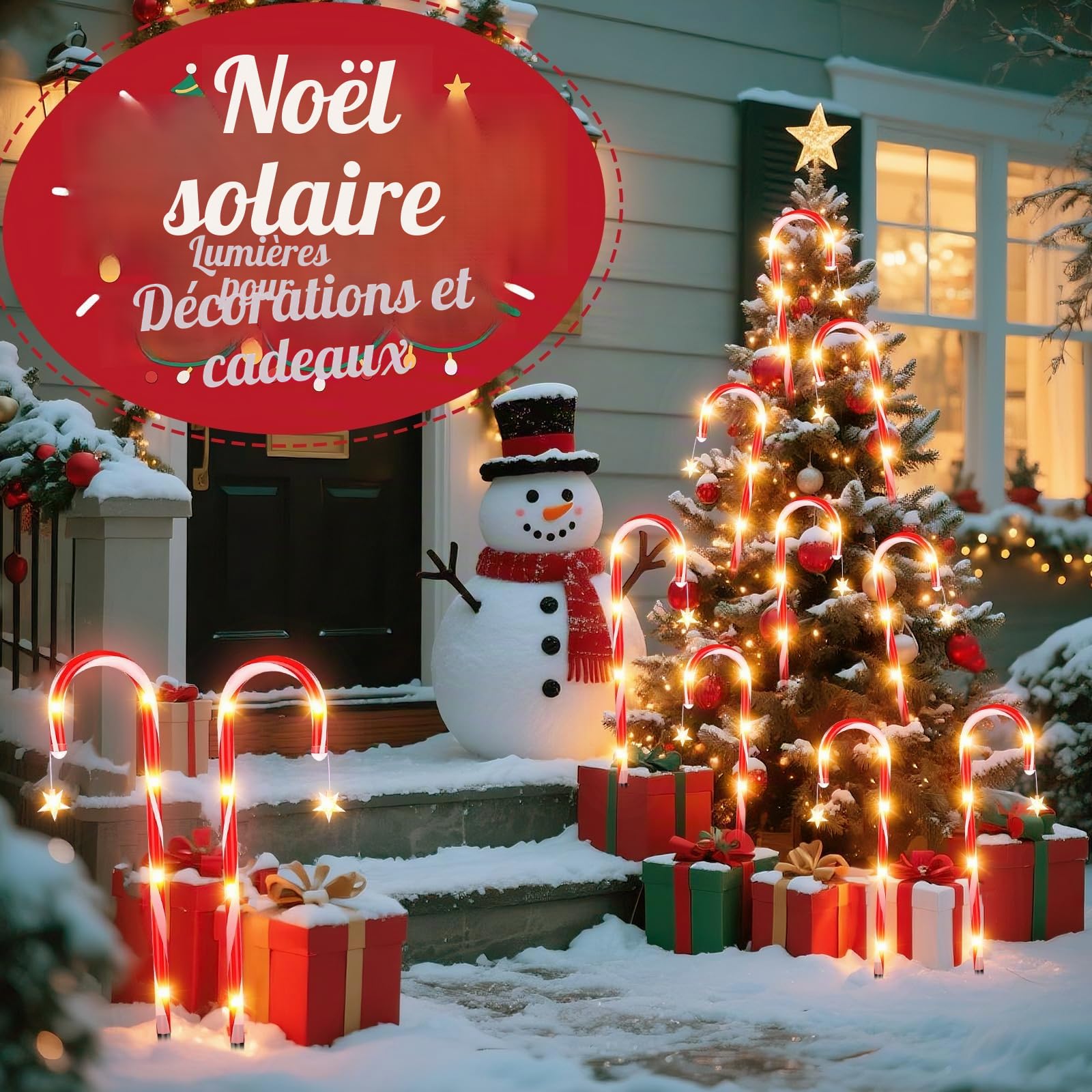 Qoosea Decoration Noël Canne Lumière Solaire Extérieur, 12 Pack 8 Modes Cannes à Sucre Lumineuse de Noël avec Télécommande, IP65 Étanche Lampe Solaire Exterieur Décor pour Jardin Chemin Cour
