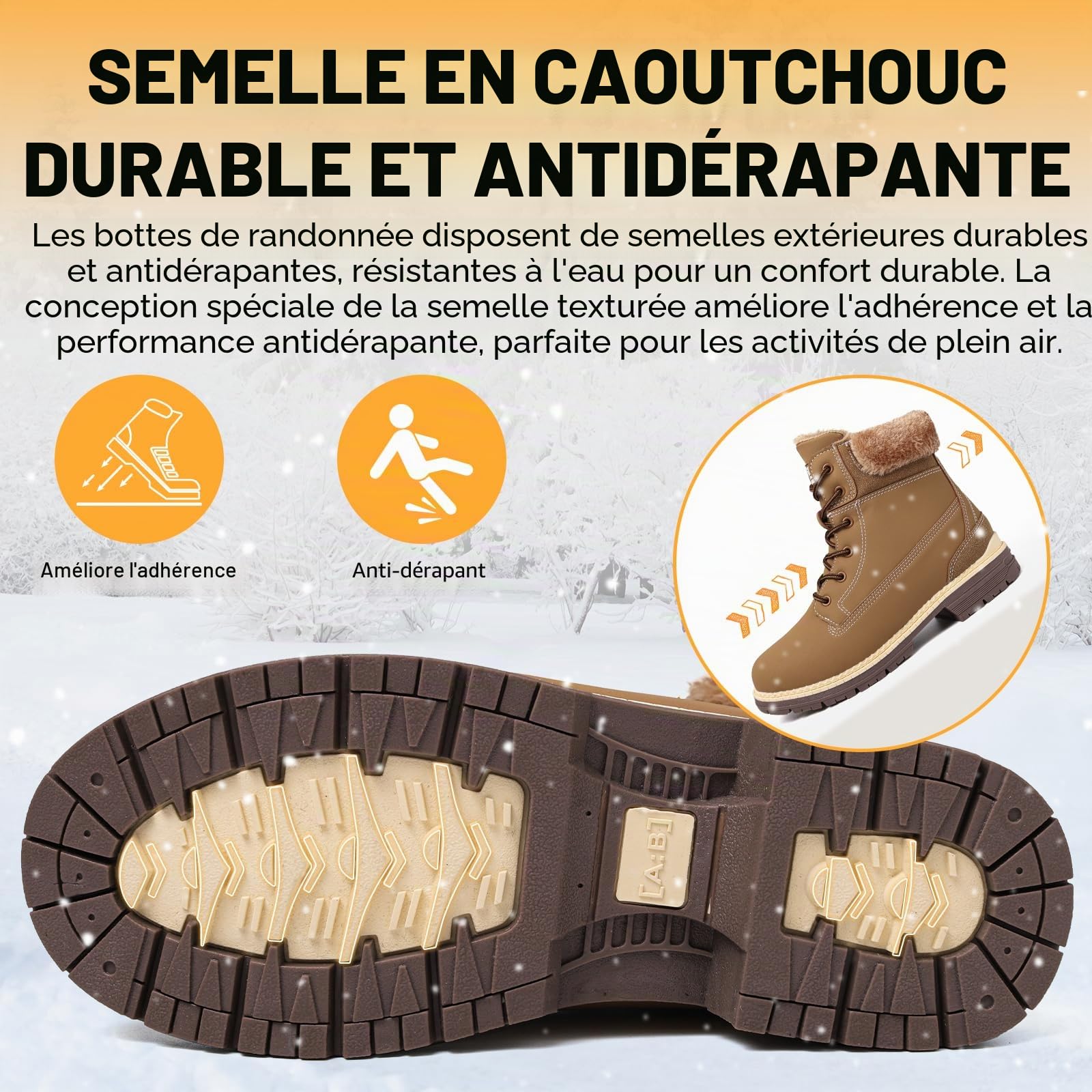 ziitop Bottes Hiver Femme Bottines Randonnée Bottes de Neige Imperméable Boots Courts Plates Lacets Chaud Fourrure Bottines Trekking Outdoor Boots