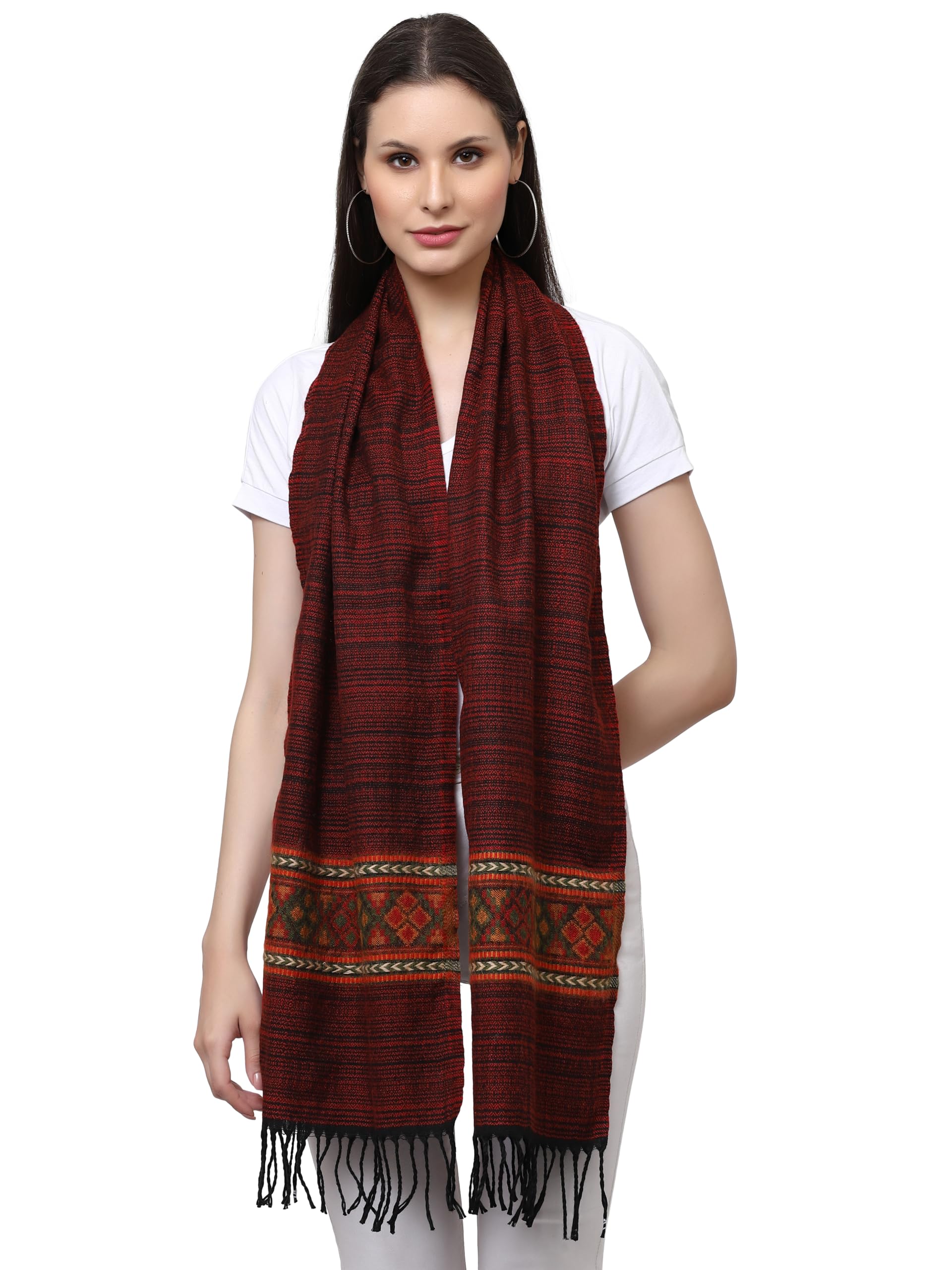 weavers villa Acro Wool Women's Muffler (MF-901,Maroon, Size: 34CM X 200CM)-picture-11