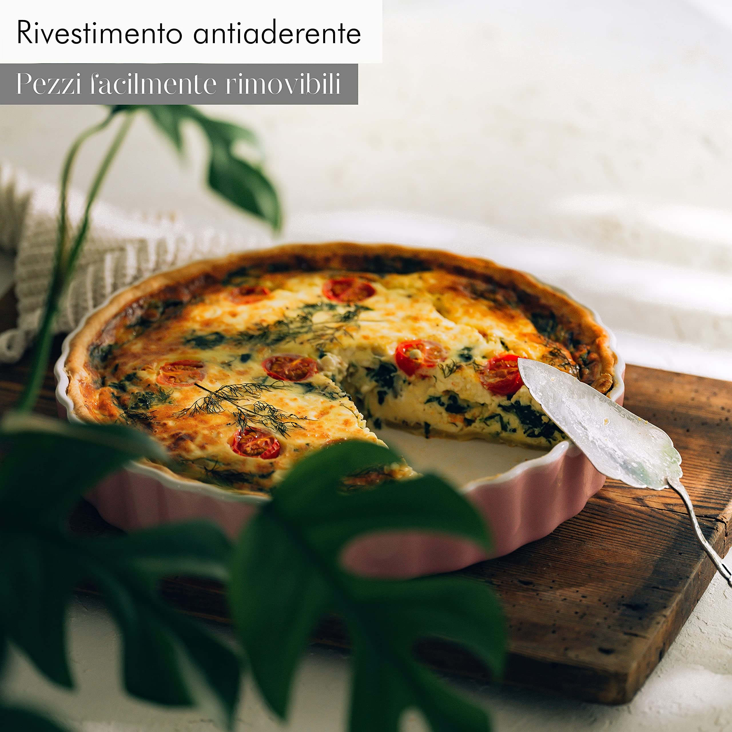 KIVY Teglia Forno [28 cm] | Ceramica Antiaderente | Stampo per Dolci in Blu | Stampa per Torte e Quiche | Stampo in Ceramica Rotondo