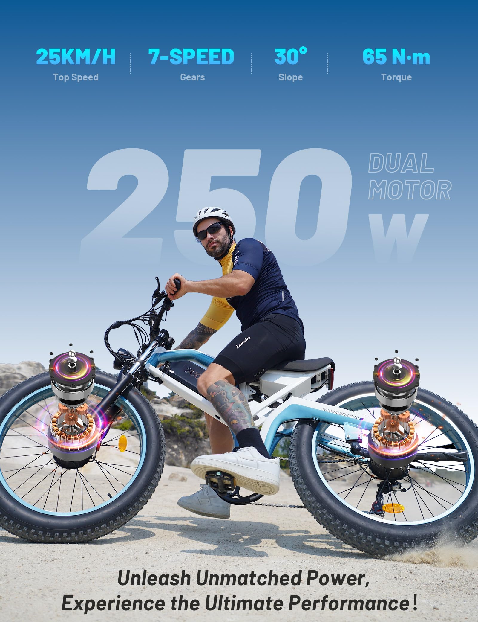 N26 Bici Elettrica Doppio Motore Uomo, Fat Tire 26 x 4.0 Ebike Mountain con 250W Batteria 48V 20Ah, Autonomia di 120Km (PAS), Adatta al Fuoristrada con Sospensioni Idrauliche & App Bluetooth