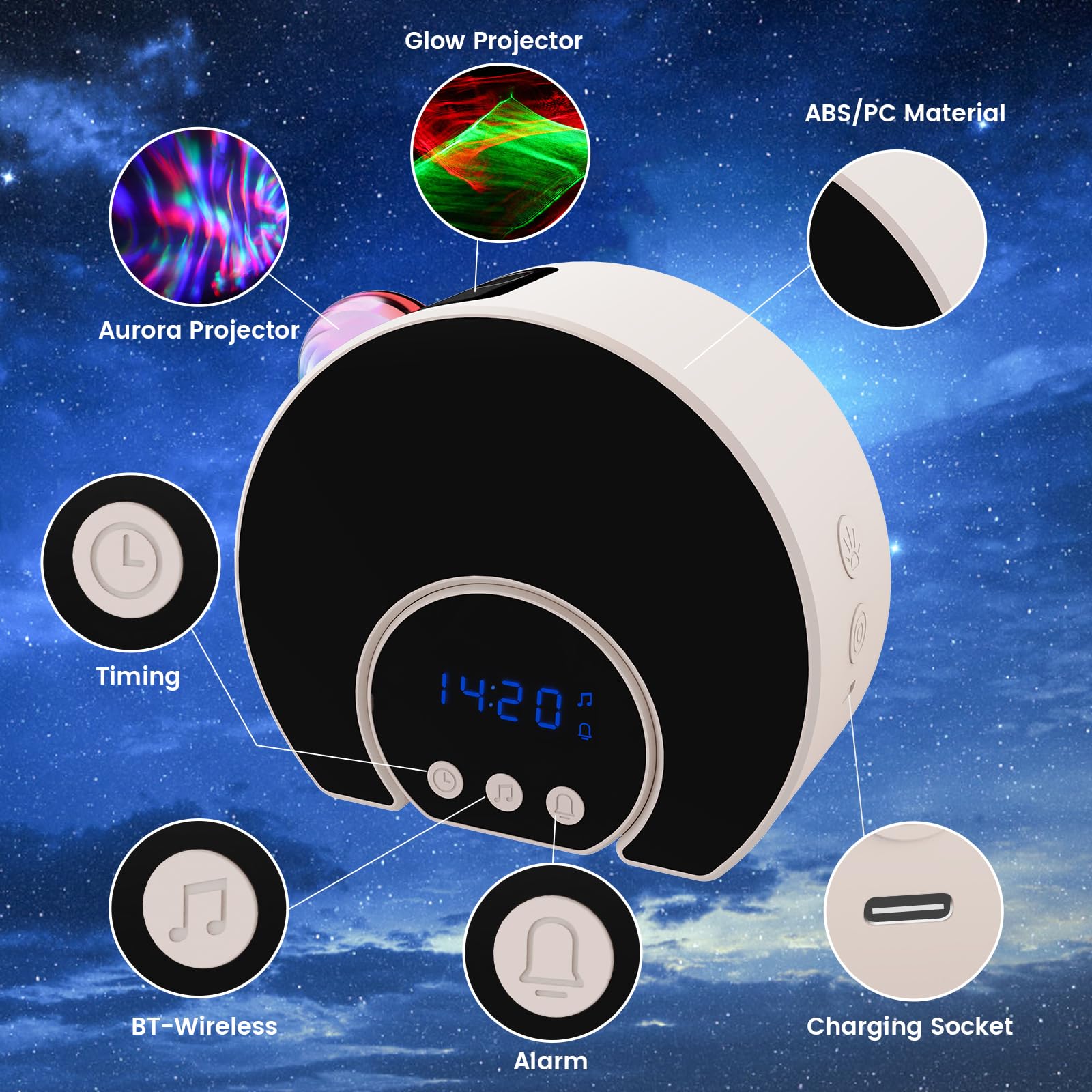 Proiettore luce camera, proiettori a luce di luna, altoparlanti Bluetooth e timer dominato, illuminazione per bambini, camera da letto adulta, feste, oggetti da arredamento, facilmente rimovibili