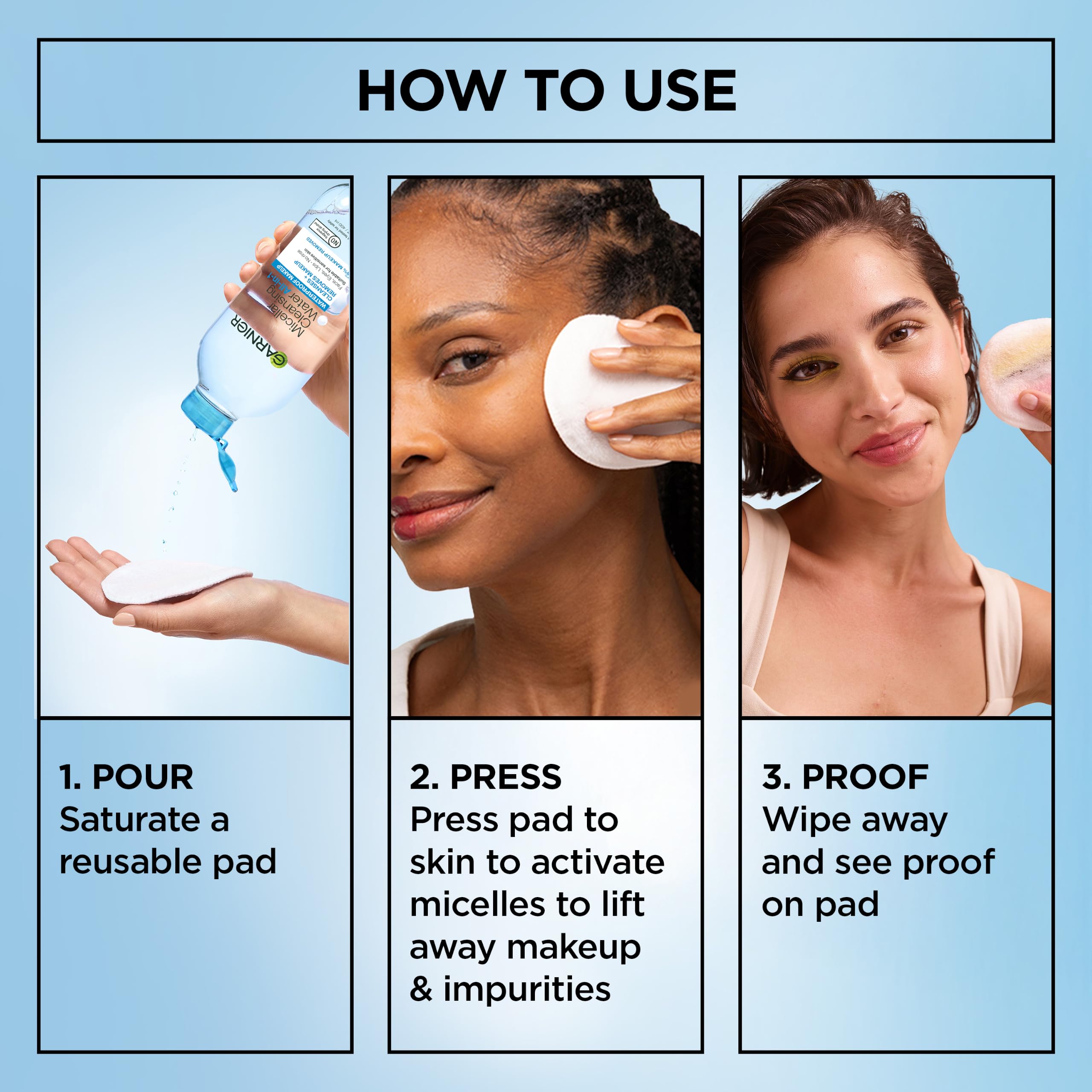 Garnier SkinActive Micellar Water For Waterproof Makeup, Facial Cleanser & Makeup Remover, 13.5 Fl Oz (400mL), 1 Count (Packaging May Vary) — Amazon image 10