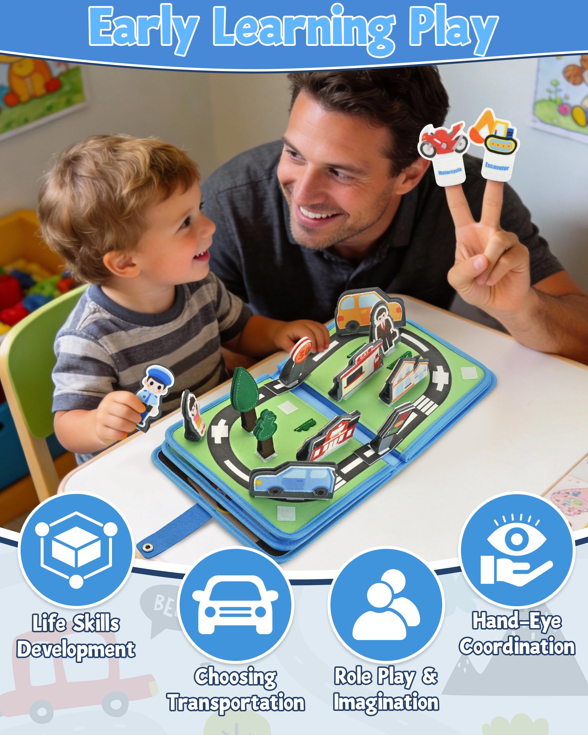 Busy Board Book pour Enfant de 12-36 Mois – Livre Quiet 3D sur Les Véhicules Montessori, Jeux de Voyage pour Avion et Voiture – Cadeaux d'anniversaire pour Bébé Garçons et Filles de 1, 2, 3 Ans