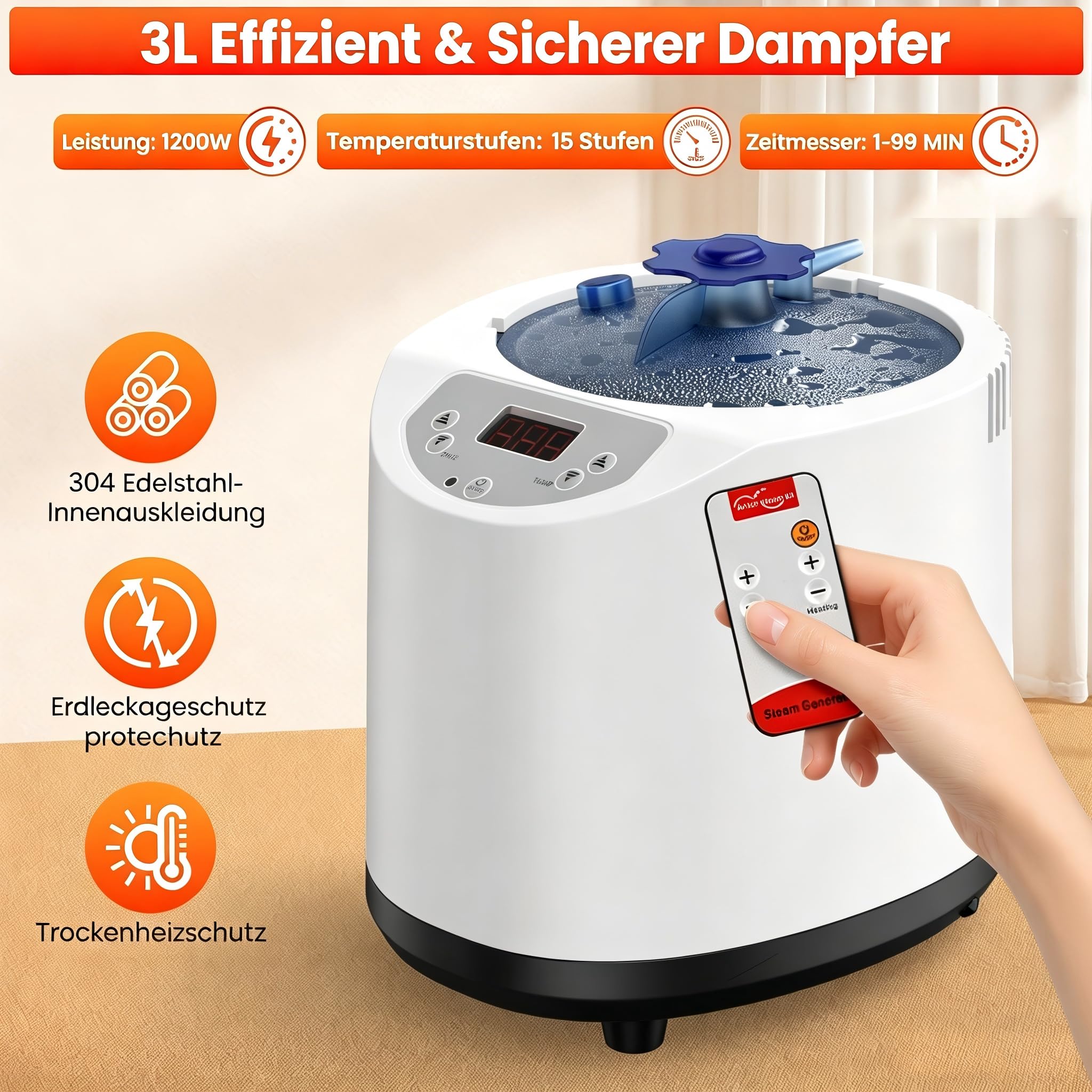 Sauna a vapore portatile a infrarossi per la casa - Generatore di vapore per bagno di vapore con 660 nm Red Light Therapy, 3 l, 1200 W, riscaldamento rapido, generatore di vapore con telecomando