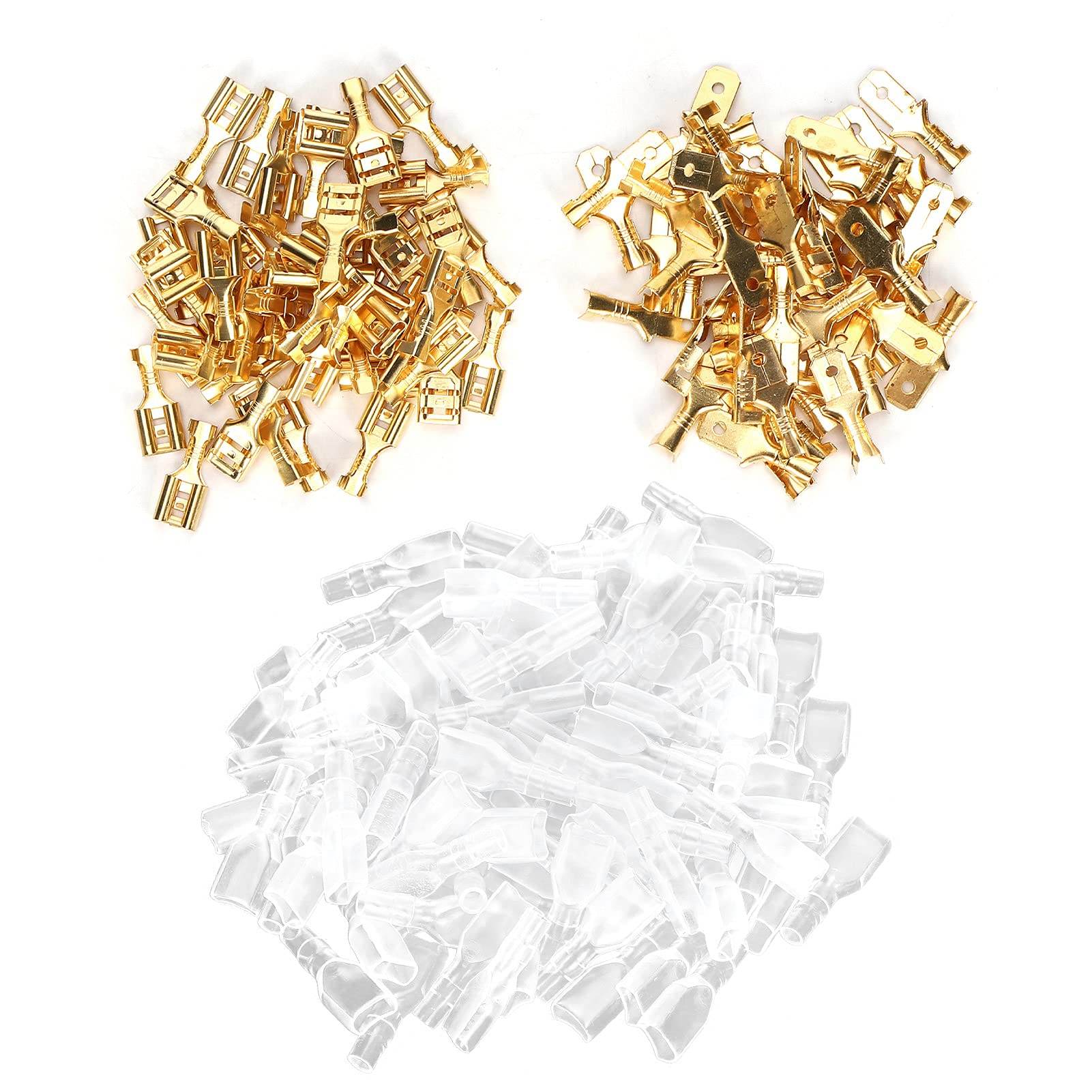50 Pairs 6.3mm Crimp Terminal, Male and Female Wire Spade Connector, Electric Brass Insulating Wire Cable Connector Kit Set for Car and Motorcycle Quick Connection Wire Terminal