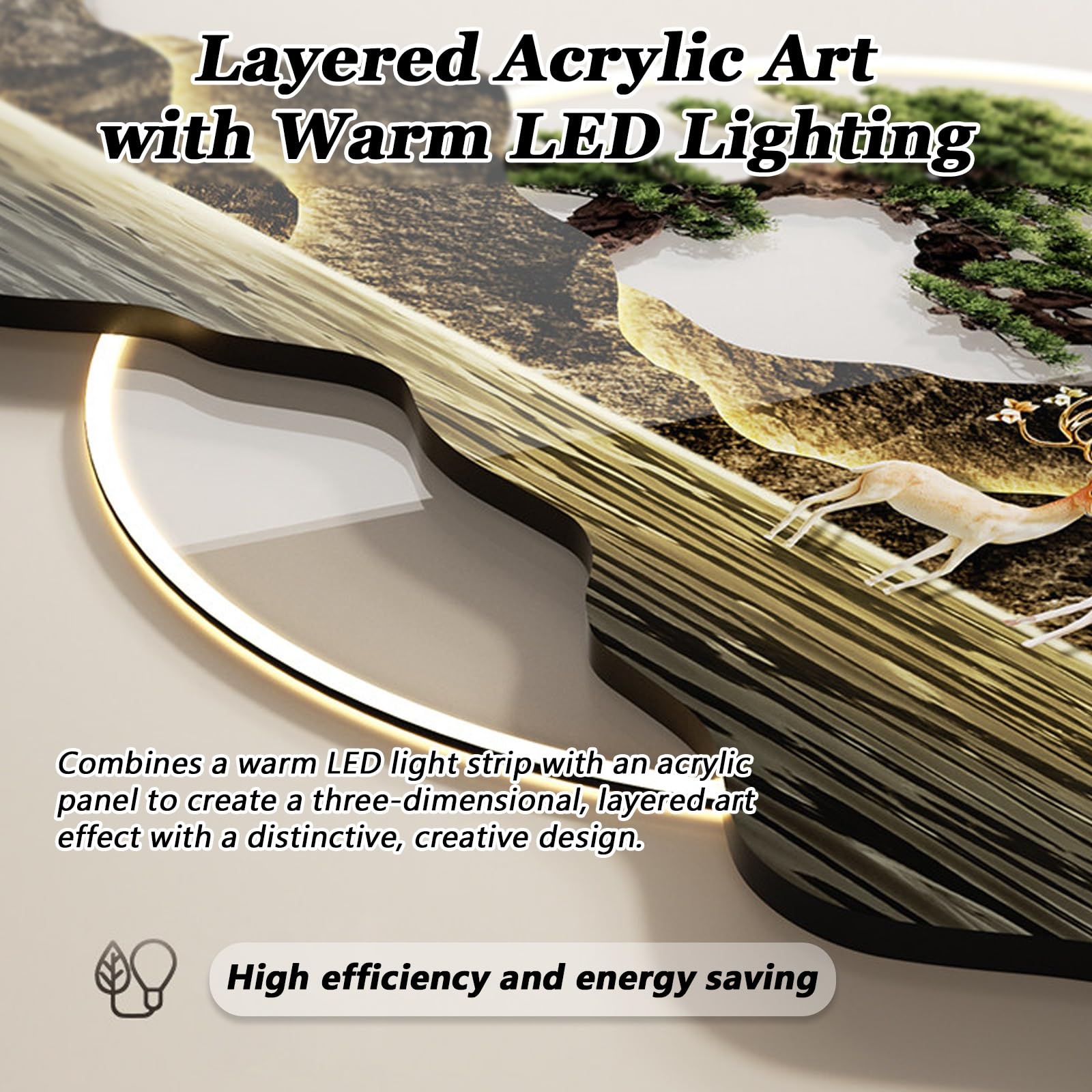 Orologio da Parete 3D Moderno con Luce LED, Grande Quadro Decorativo da Appendere, Orologio Decorativo per la casa, Lampada per Cucina, Soggiorno o Sala da Pranzo, Ingresso (Nero, 15,7 * 33,8"