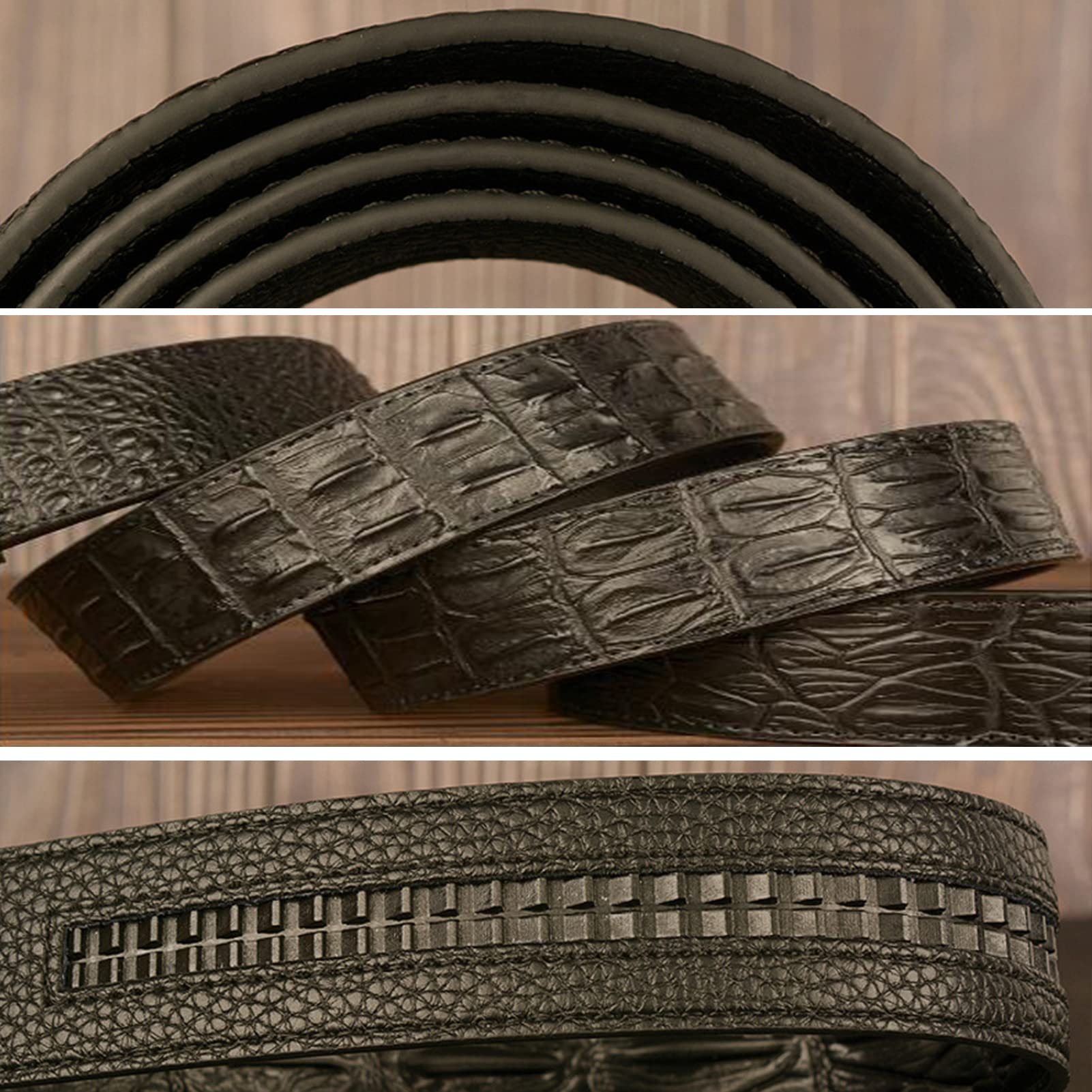 Herren-Ratschengürtel Aus Leder – 35 Mm Breit, Mit Geschnitzter Silberner Doppel-Elefantenkopfschnalle, Verstellbarer Schiebegürtel (115 Cm/45 Zoll), Braun