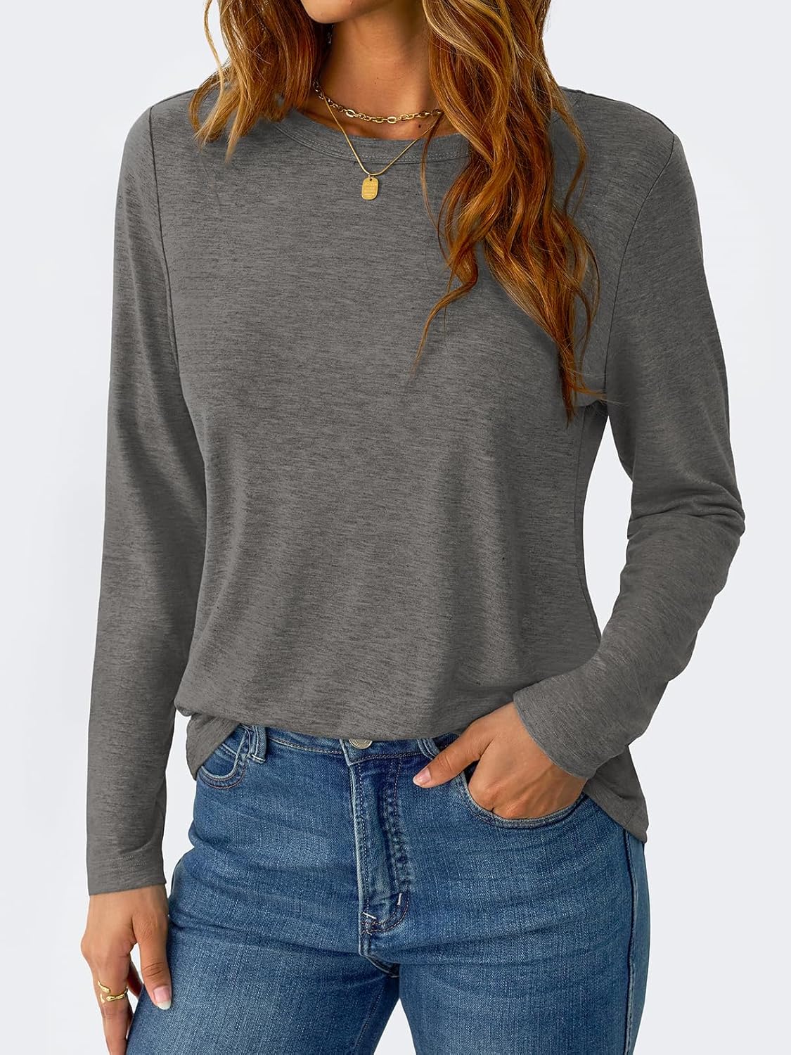 Women's Long Sleeve Shirts Casual Crewneck Tops Fall Fashion Soft Basic Tee for Work Business 2026 - Image 6