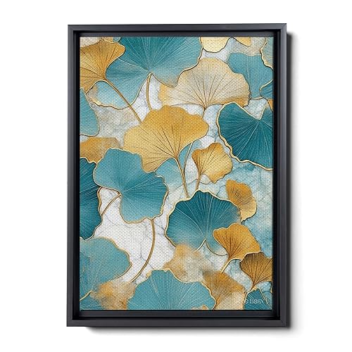 Gold Turquoise Ginkgo Leaf Print, Captivating Plants Wall Art, Ginkgo Biloba Leaf Print Painting, Embrace the Serenity of Nature