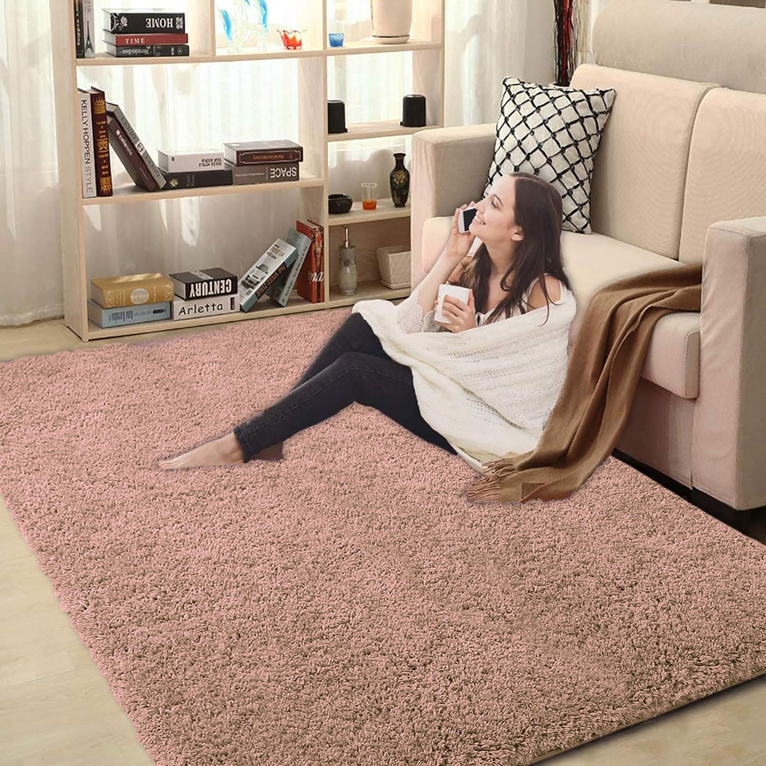 LUXE HOME INTERNATIONAL Carpet Super Soft Anti Slip Vegas Rectangular Rugs For Bedroom,Livingroom(Peach,3X5 Feet)