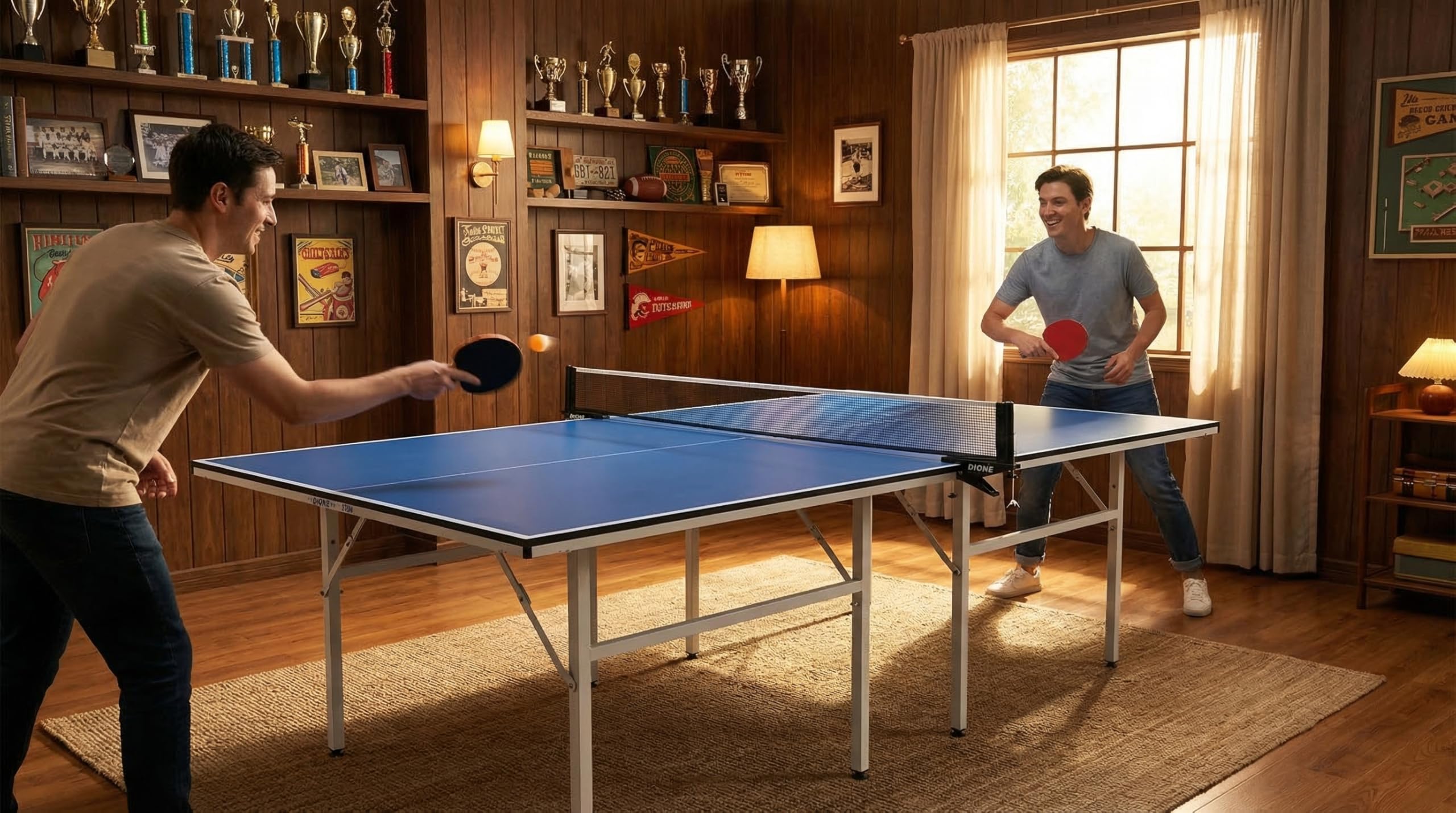 Dione Table de ping-pong S100i Indoor - 274 x 152 cm - Plateau TT bleu - Table de ping-pong - Prémontée - 60 kg