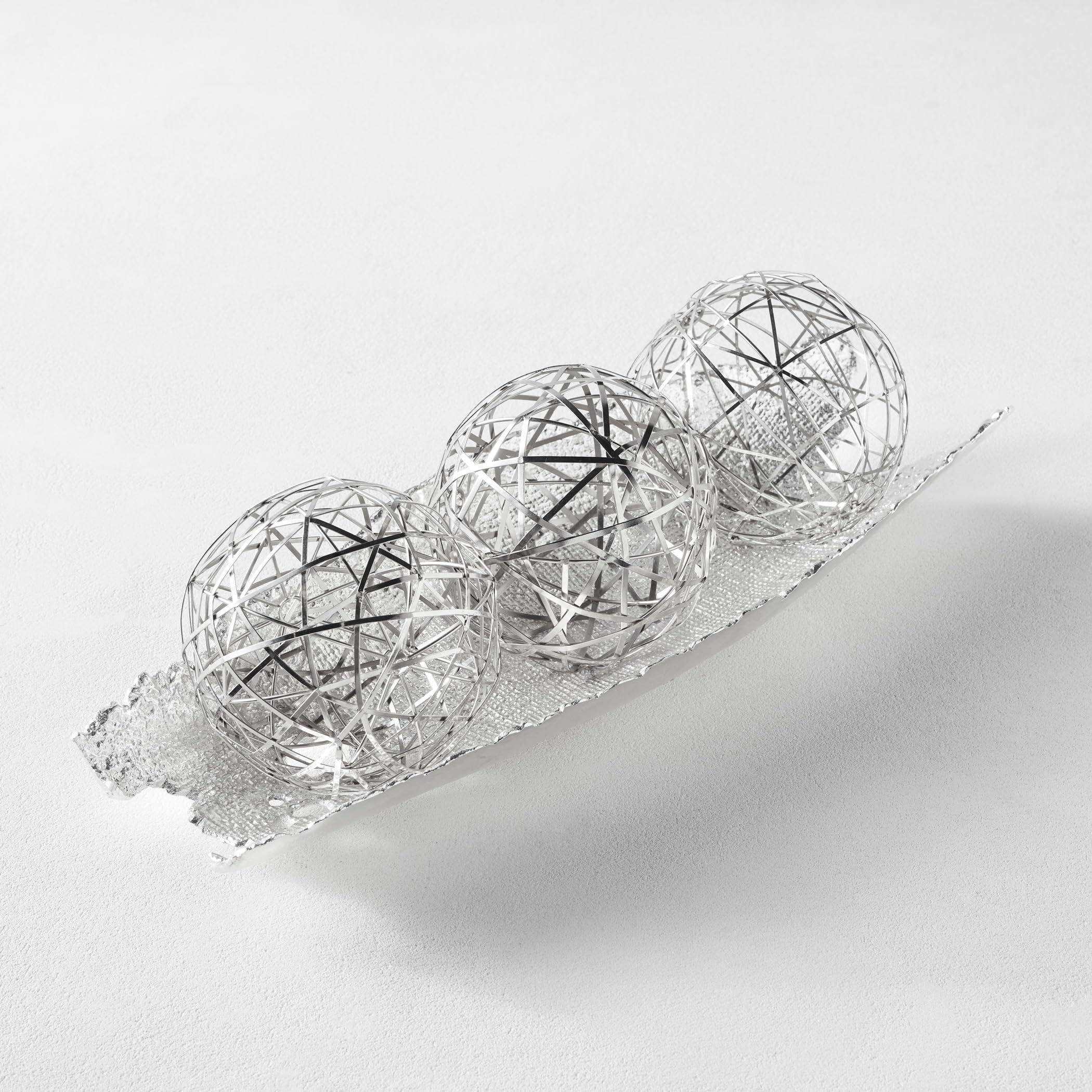 Z Gallerie Farrow Rectangular Bowl, Contemporary Decorative Platter, Artisanal Aluminum Display Tray for Console Tables & Floating Shelves, Silver(Decorative Balls Not Included)