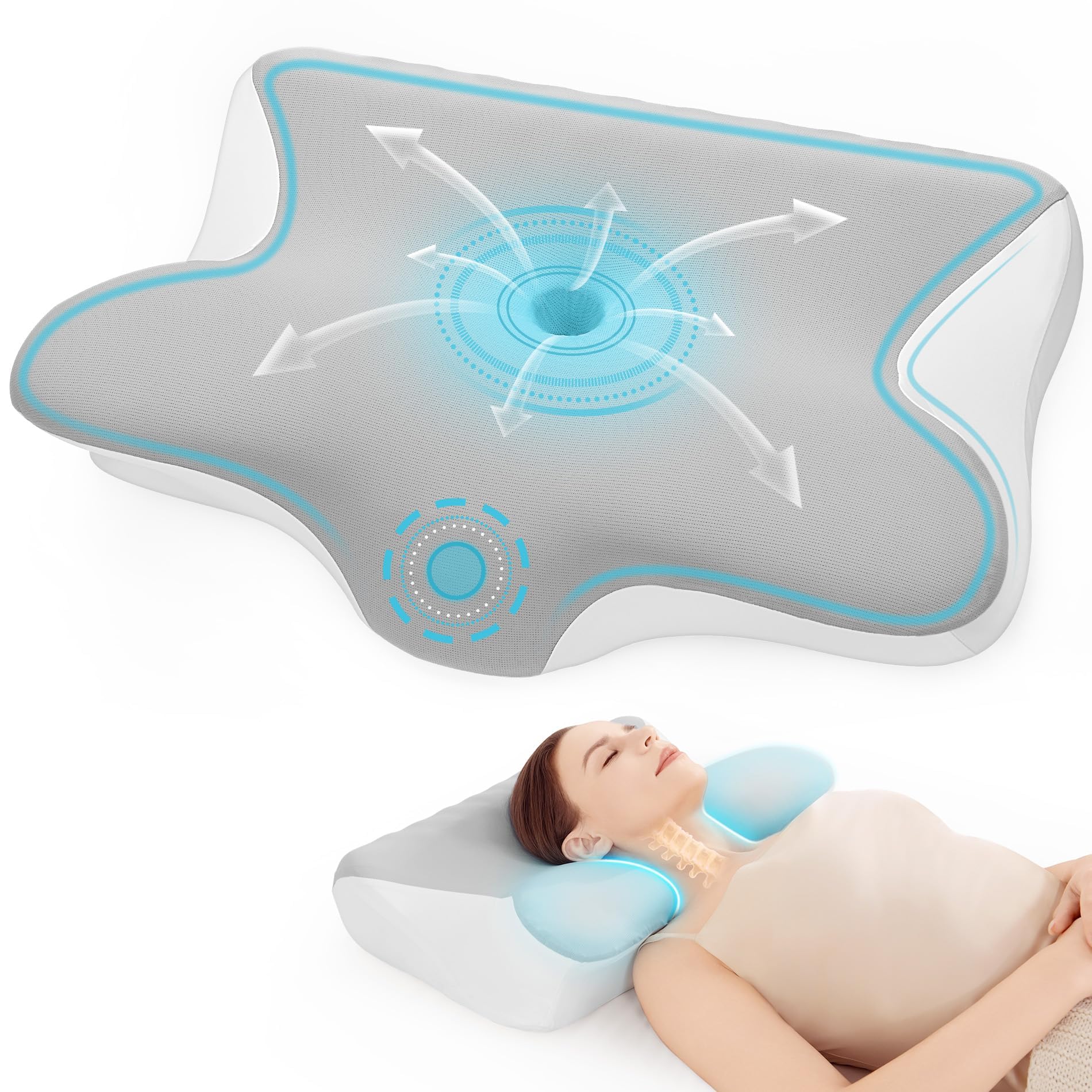 Cuscino Ortopedico In Memory Foam Con Cavità Per Cervicale, Altezza Regolabile E Fodera Rinfrescante, Per Dormire Su Fianco E Schiena