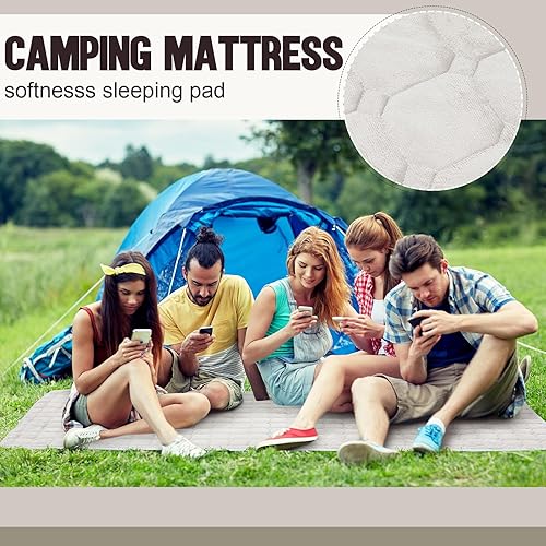 Miniatura 4 de Paquete de 2 protectores de colchón de espuma acolchada para camping, suave, portátil, con bolsa de almacenamiento, parte inferior impermeable