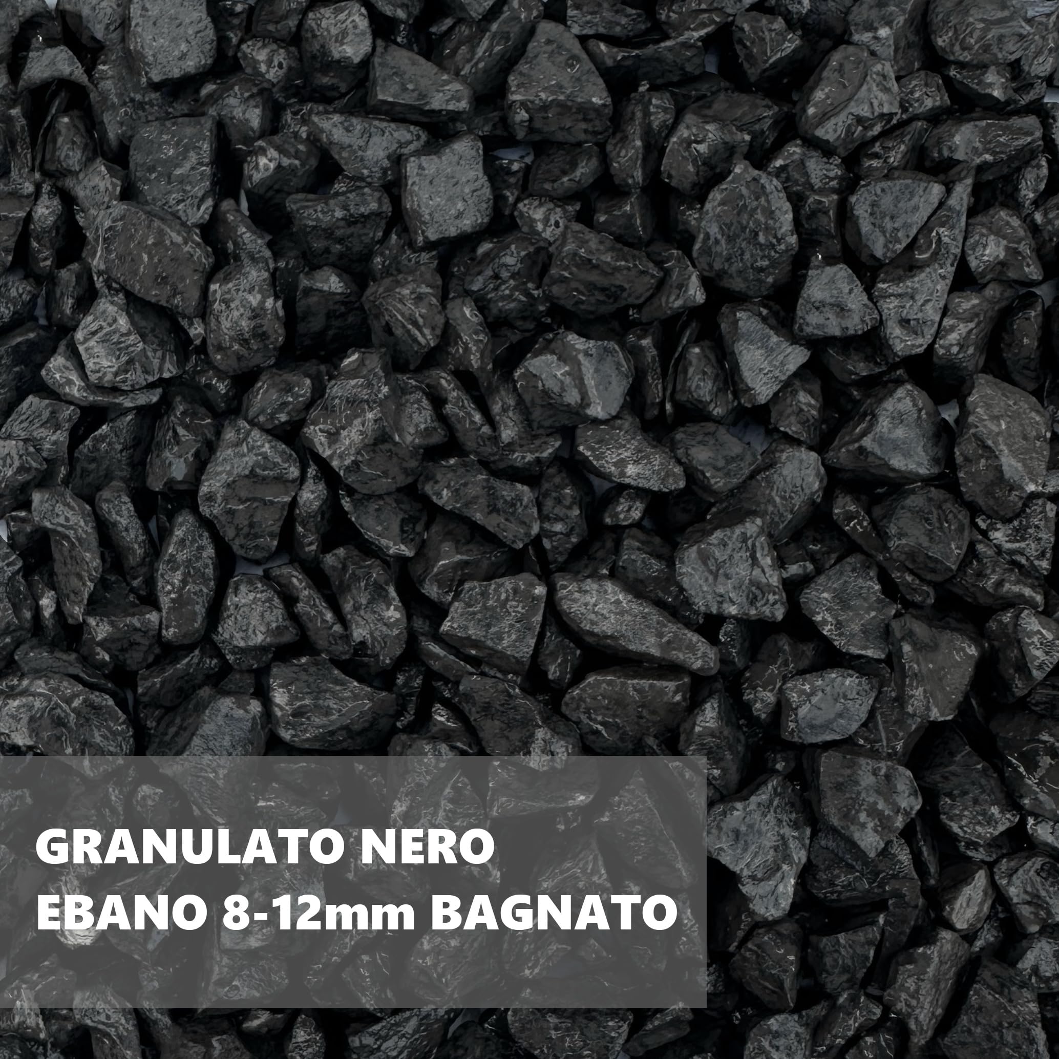 Graniglia Granulato Nero Ebano per Esterno Giardino, Granulometria 8-12mm, Confezione 25kg