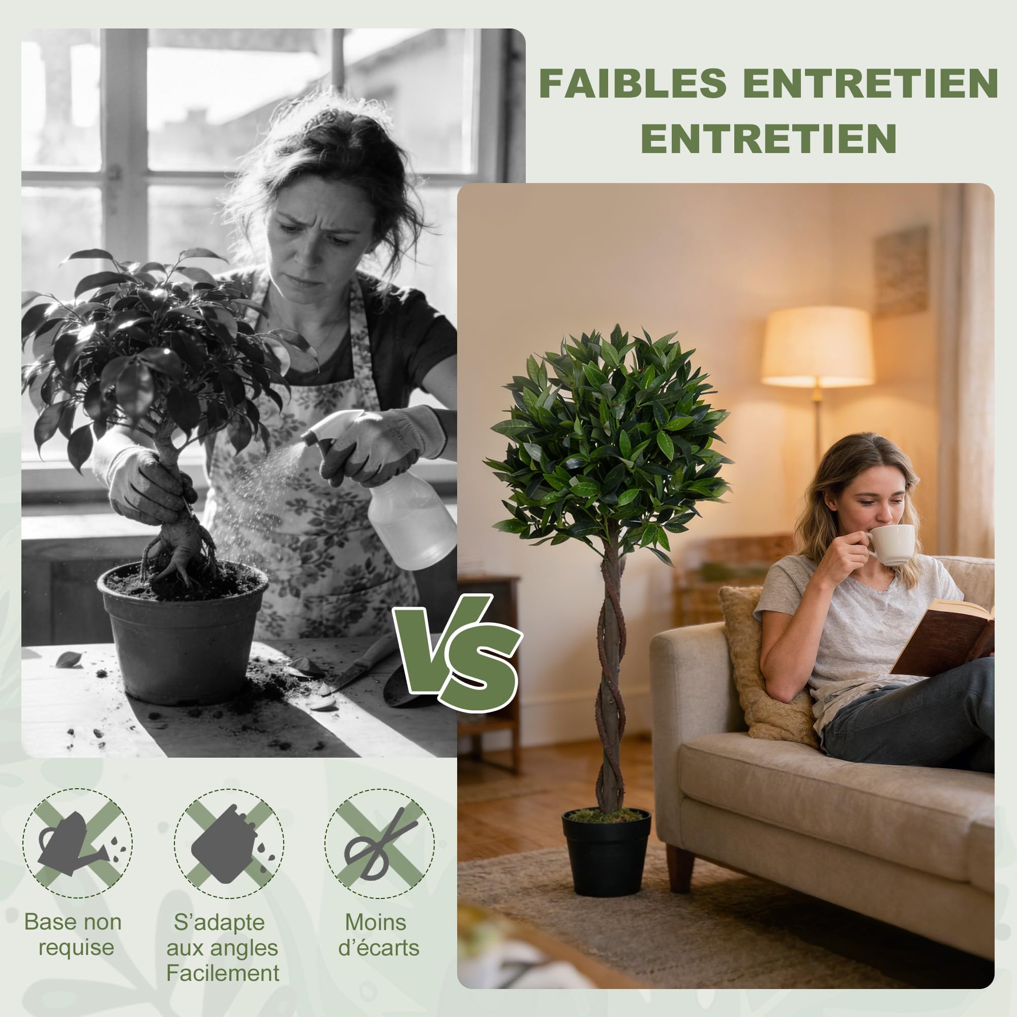 Outsunny Lot de 2 Lauriers Artificiels Topiaires 1,20H m - Noir Vert