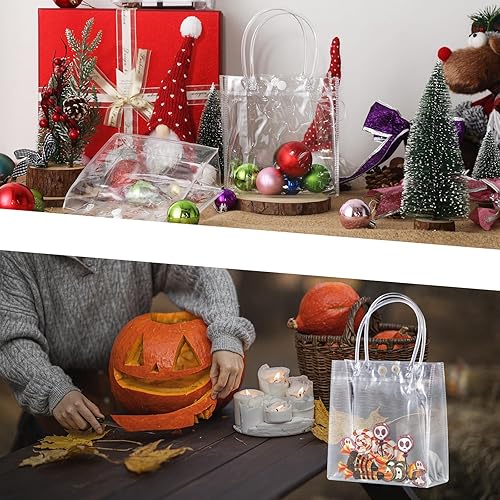 Miniatura 6 de 25 bolsas de regalo transparentes con asa, bolsa de plástico reutilizable para regalo, pequeñas bolsas transparentes de PVC para regalos, compras,