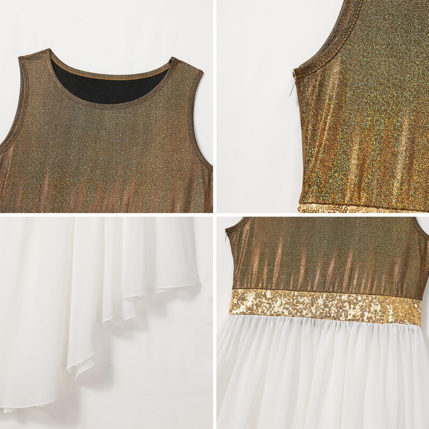 IDOPIP Praise Dance Overlay for Girls Metallic Sequin Praise Dance Dress Asymmetrical Worship Tunic Liturgical Dancewear 3-10 - Image 5