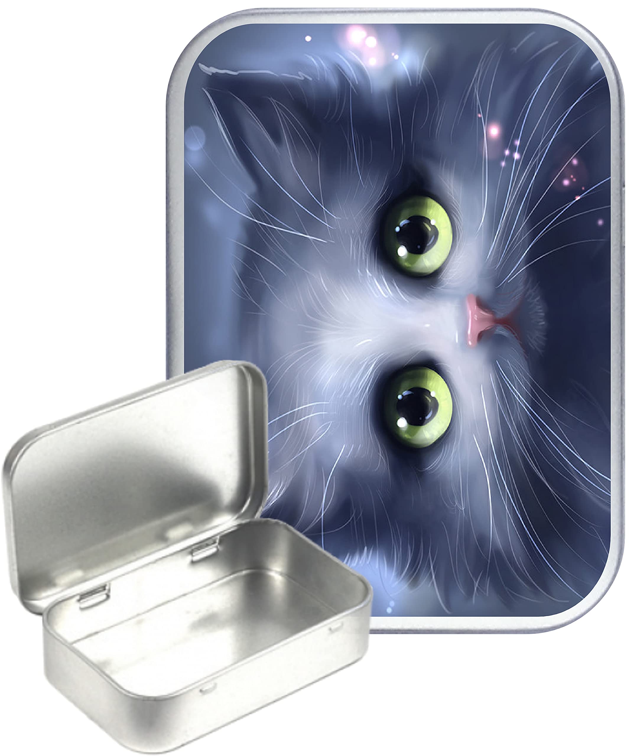 TEEZ Cute Cat Hinged Tin,Small 30ml Tin, Pill Tin, Pocket tin, Gift Box, 1oz Tobacco tin