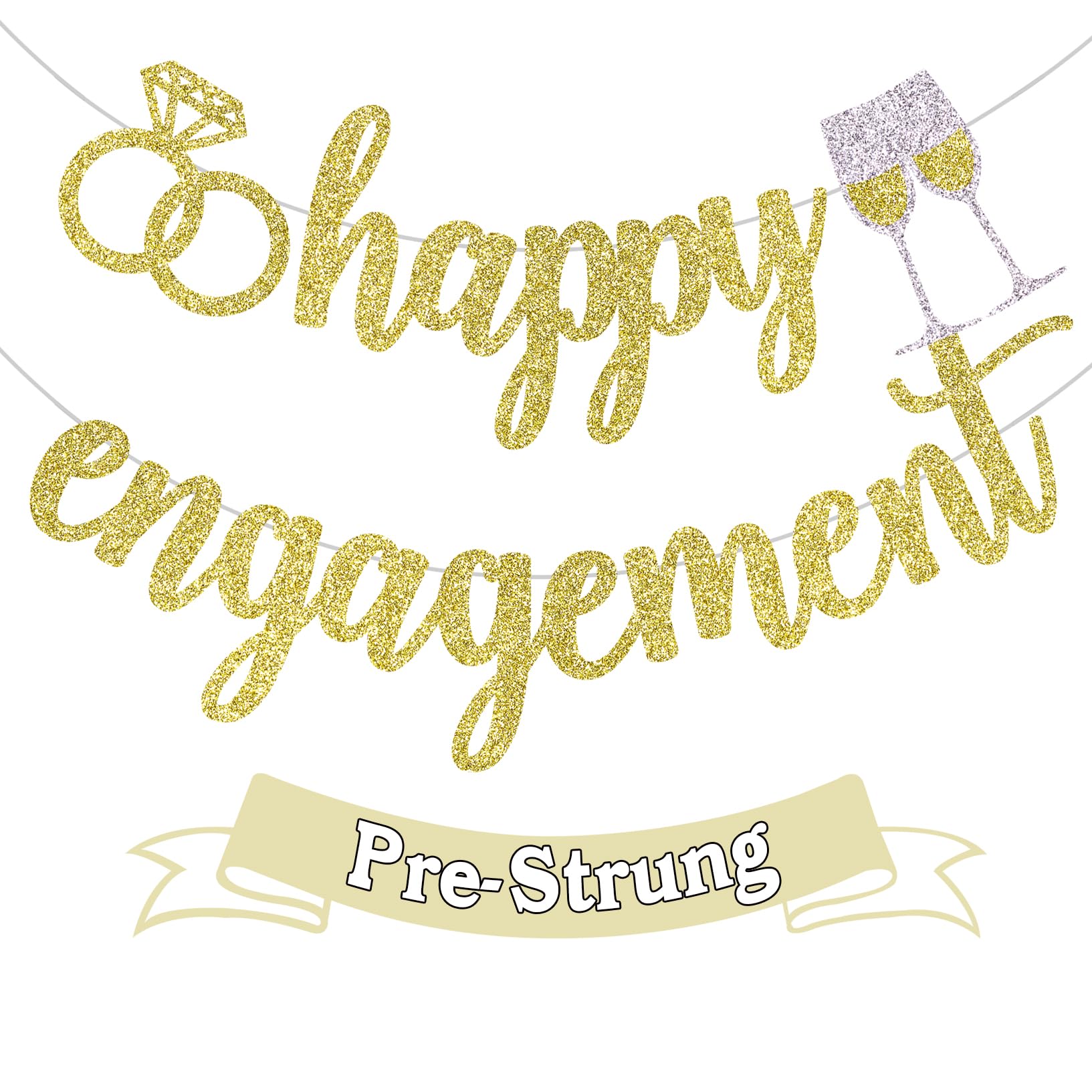 Palasasa Happy Engagement Banner - Gold Glitter Engagement Party Decorations Sign,Bachelorette Party Banner, Shower Bride to Be Decorations (two)