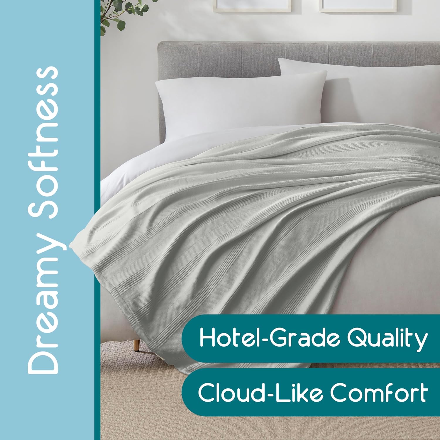 100% Cotton Full/Queen Size Blanket | Super Soft Breathable Lightweight Throw | All-Season Knit Blanket | Luxury Hotel Style | Easy Care | Oeko-Tex Certified | Gray