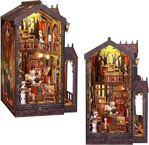 Miniatura 53 de ISSEVE Kit de rincón de libros para bricolaje, rompecabezas de madera 3D, kit de casa en miniatura para decoración de estantería, soporte mágico