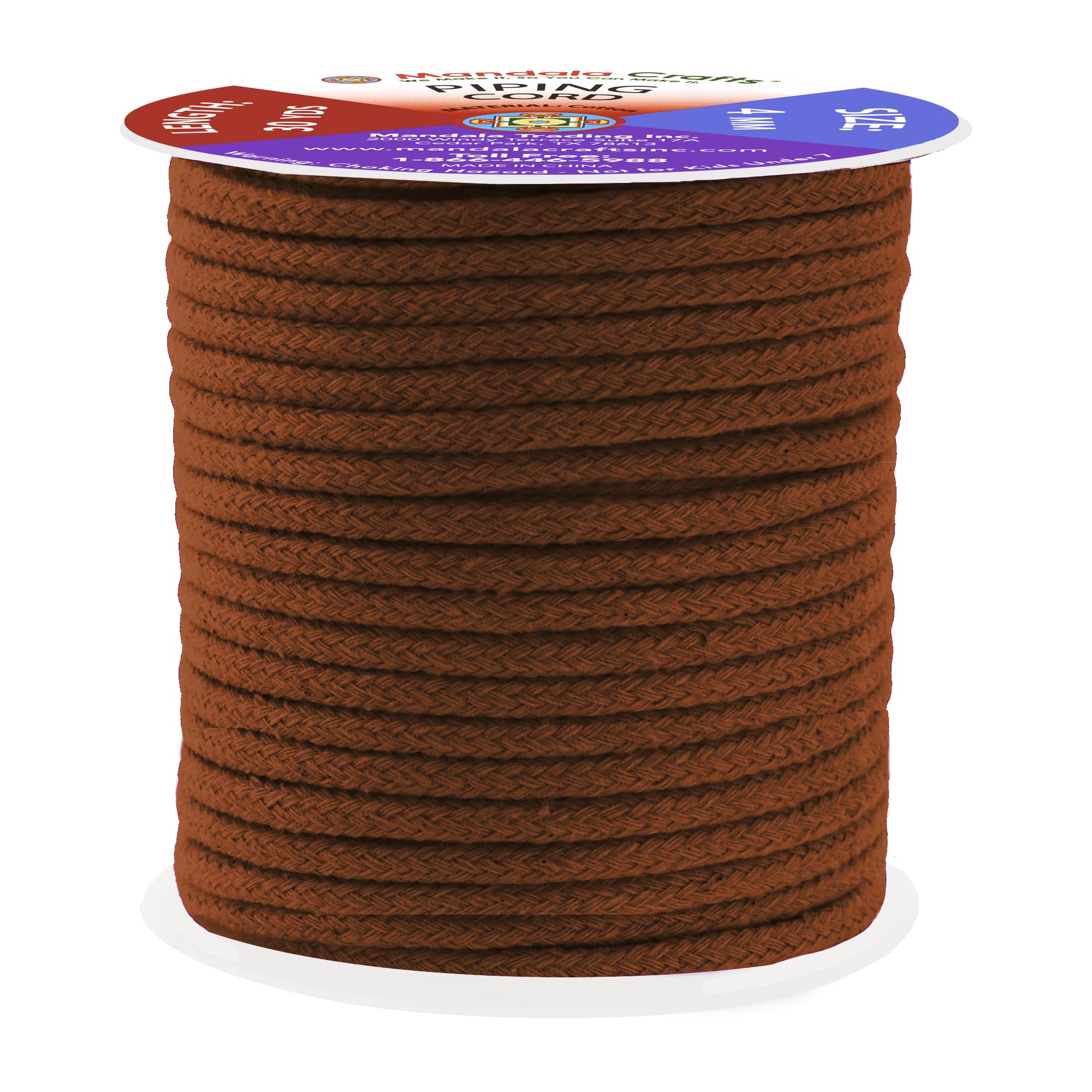 Mandala Crafts Brown Soft Replacement Drawstring Cords for Sweatpants Bags - Piping Cord for Sewing Upholstery - 30 Yds 4mm Cotton Cording Macrame
