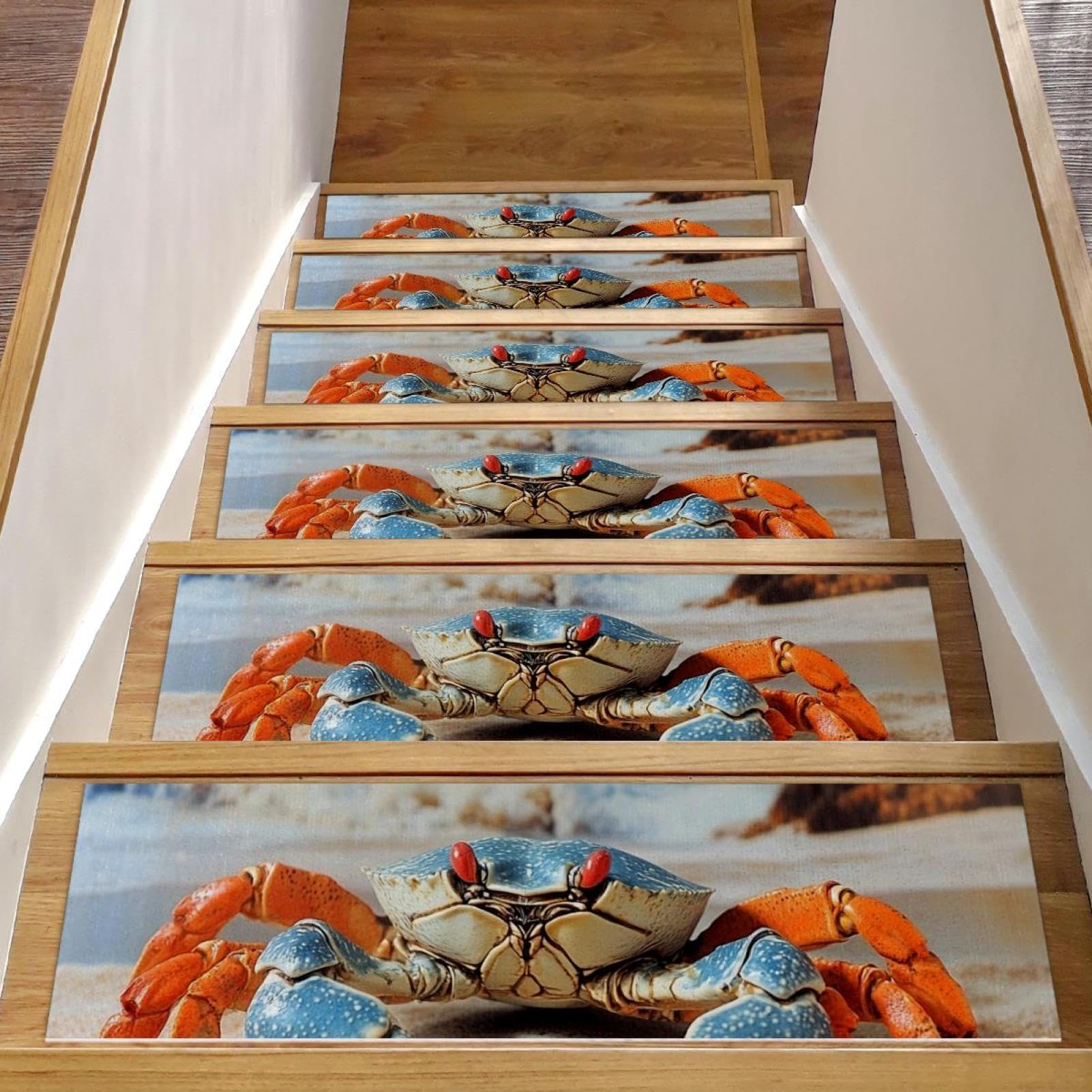 Lot de 15 marches d'escalier antidérapantes tapis d'intérieur motif crabe