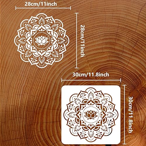 Miniatura 2 de FINGERINSPIRE Plantilla de plantilla de flor de loto de 11.8 x 11.8 pulgadas, plantilla de dibujo de flores de mandala, plantilla de plástico grande