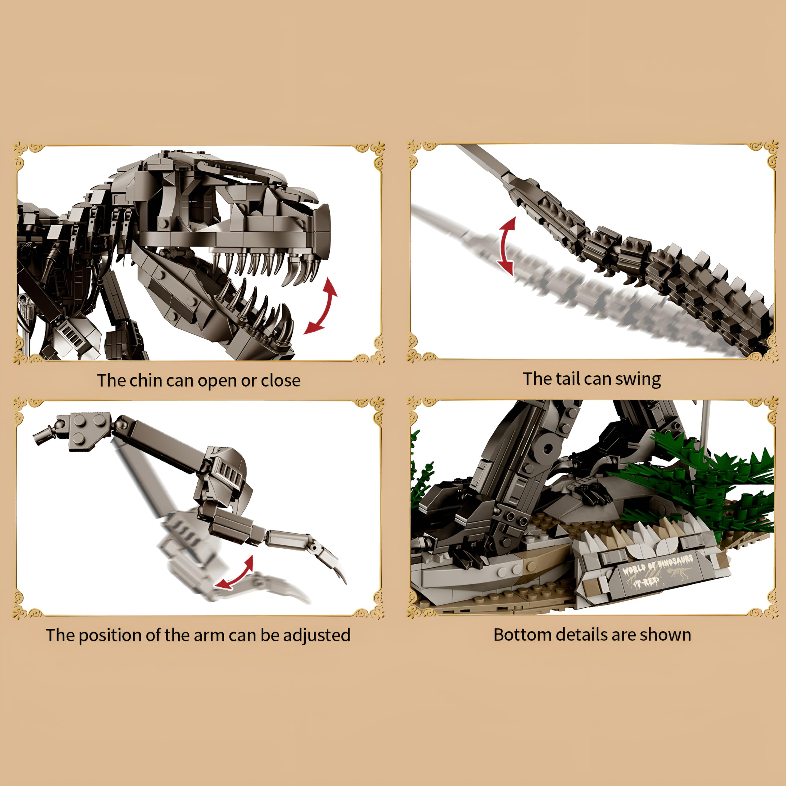 Dunkler Tyrannosaurus-Rex-Skelett-Klemmbausteinset, 1876 Teile | Dinosaurier-Fossilien-Bausatz, T-Rex-Modell für Erwachsene, STEM-Lernspielzeug, kreatives Geschenk für Männer Frauen