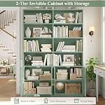 FACBOTALL Bookshelf and Bookcase with Doors, 6 Tier Double Wide Large Bookshelves, Open Display Shelves, 73'' Tall Bookshelf with Storage Cabinets for Home Office, Living Room, Library, Green