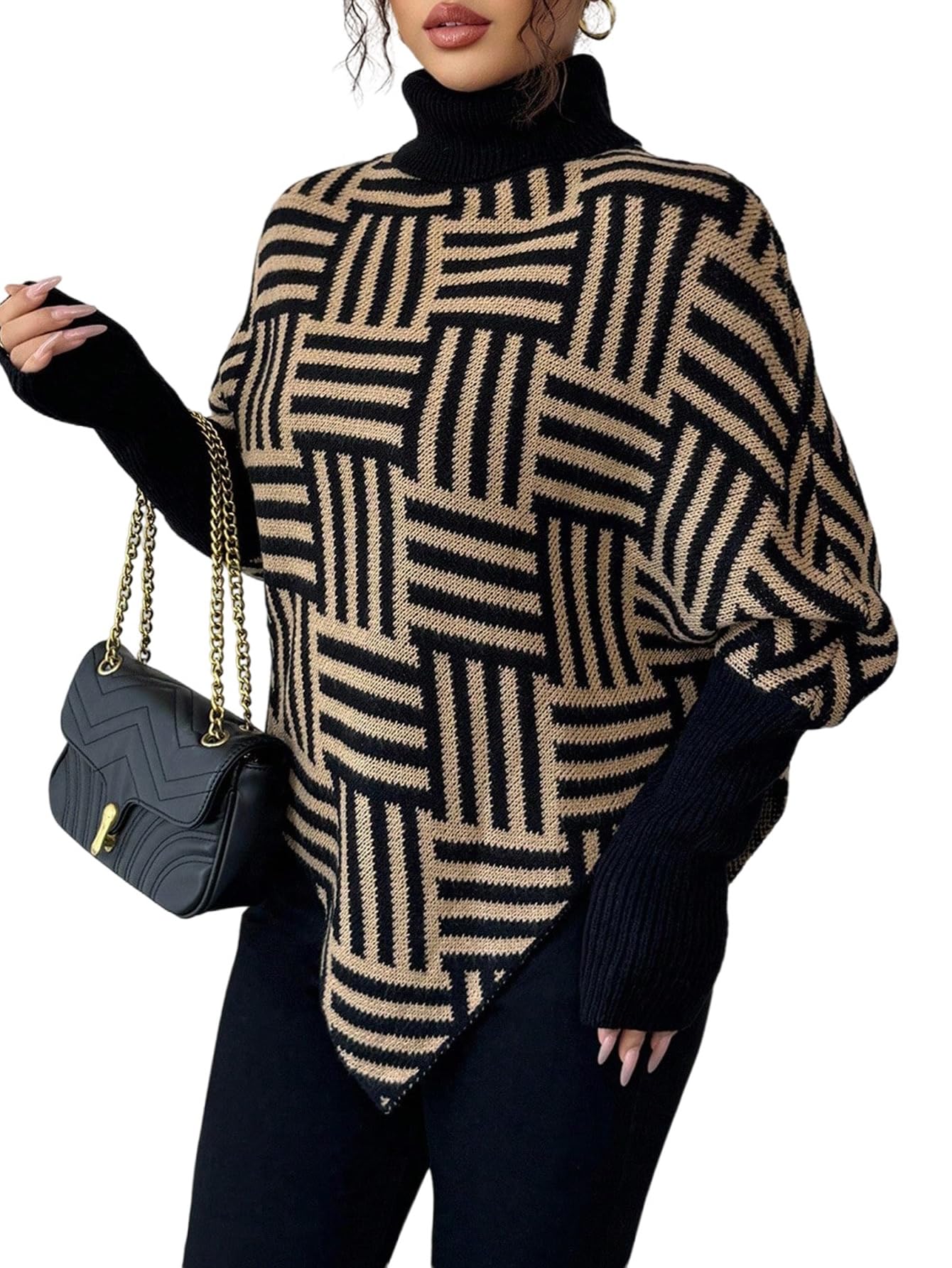 GORGLITTER Rollkragenpullover Damen Elegant Strickpullover Oversize Longpullover Old Money Style Damenpullover Langarm Winterpullover